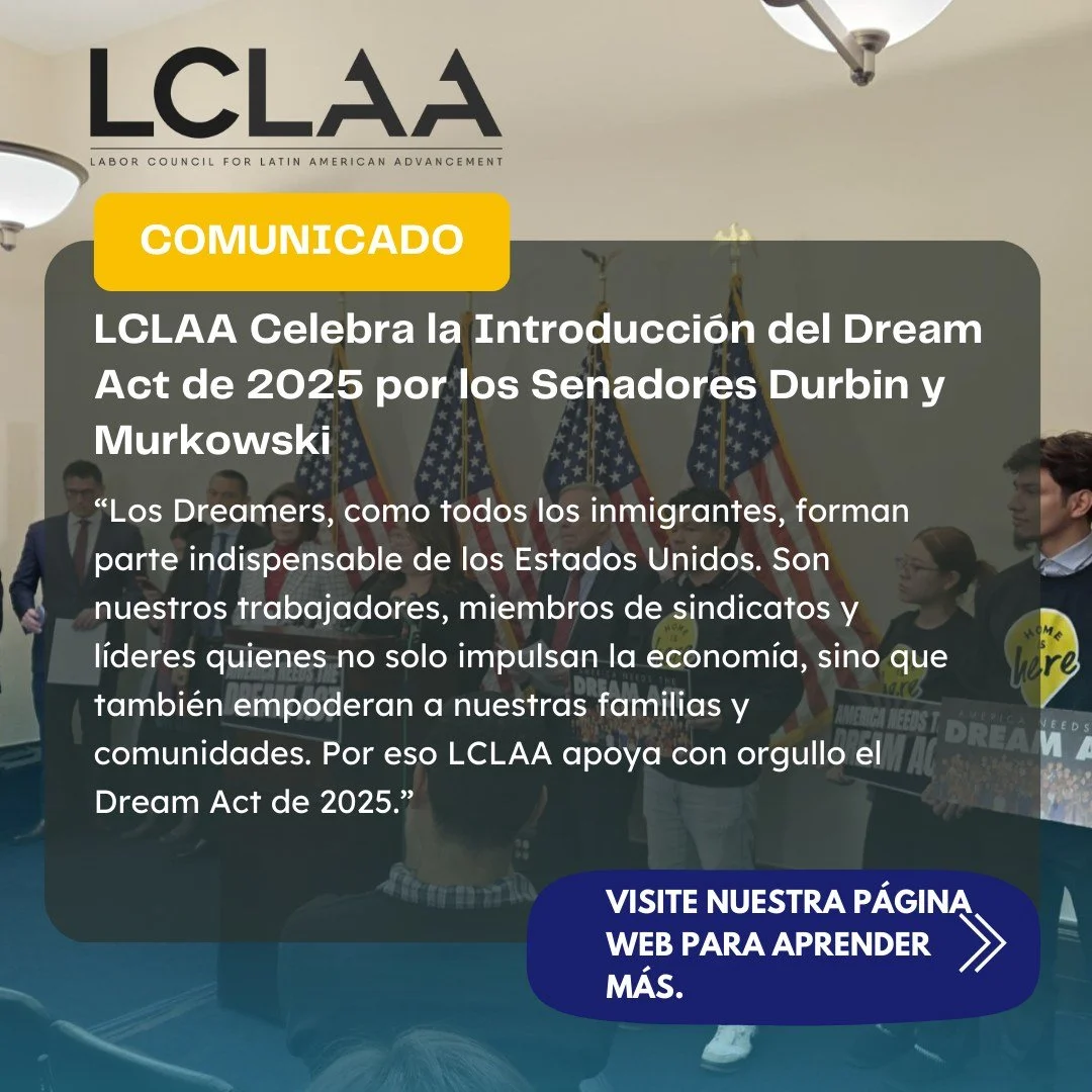‼️LCLAA aplaude a los senadores Durbin y Murkowski por presentar en el Senado la iniciativa de ley DREAM Act of 2025. Nuestra organizaci&oacute;n es determinante en el apoyo a todos los So&ntilde;adores, nuestros trabajadores, miembros de sindicatos 