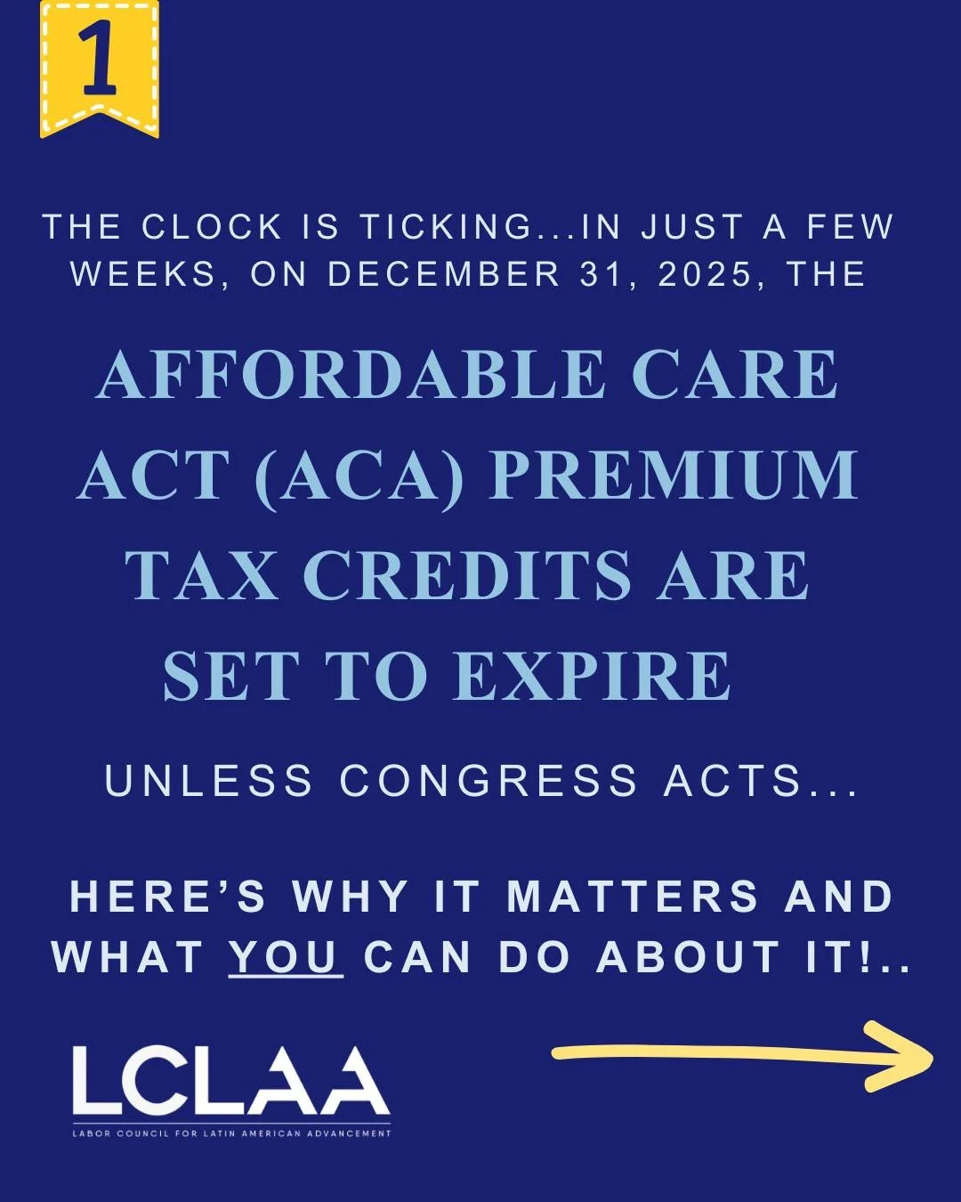 📣Attention LCLAA family: The Senate votes tomorrow, December 11, on S. 3385, which would extend Affordable Care Act (ACA) subsidies set to expire in 2025.

If these ACA tax credits expire, more than 4 million Americans could lose health coverage&mda
