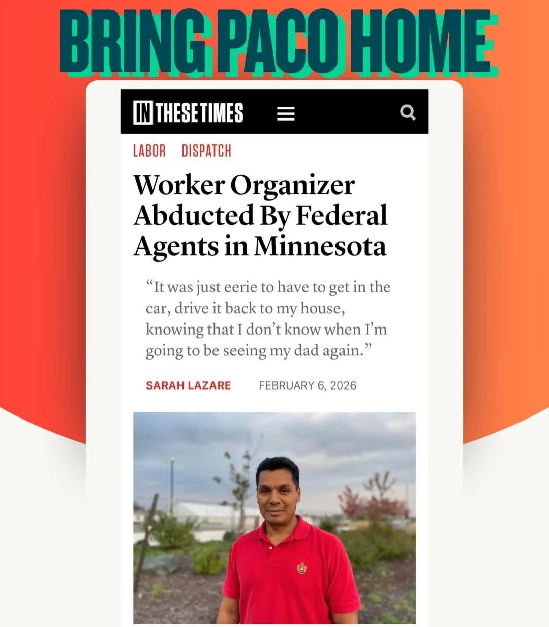 ✊🏾Comunidad, familia LCLAA, friends, and allies: urgent action is needed por nuestro hermano Eustaquio! ❤️
Our dear friend and LCLAA member Eustquio Orozco Verdusco - a long time workers' right organizer and a pillar of our Minnesota community - has