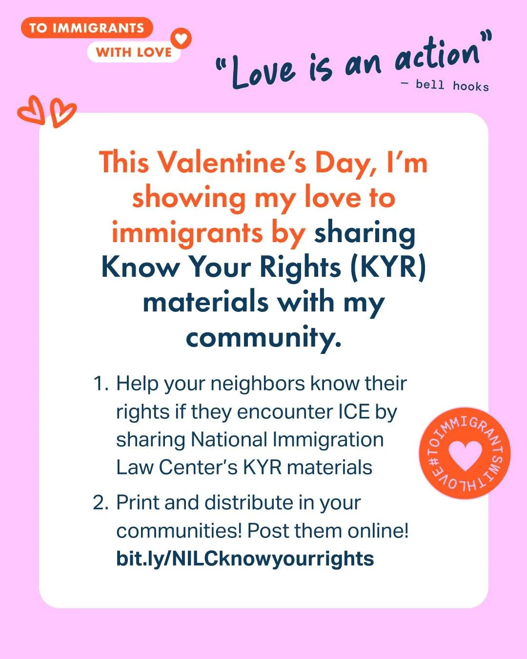 Love is an action ✊❤️. Immigrants deserve safety, dignity, and joy&mdash;today and always. Join LCLAA in taking action to ensure we protect and stand up for immigrants.  #ToImmigrantsWithLove #IStandWithImmigrants #SolidarityisLove