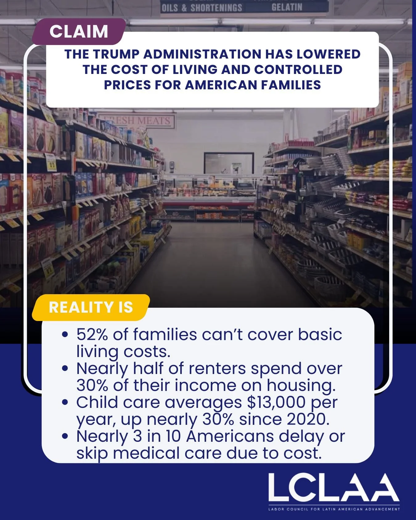 Housing costs are near record highs. Grocery bills remain elevated. Utilities, childcare, and healthcare keep rising. 

Today, 52% of families can&rsquo;t cover basic living costs, nearly half of renters spend over 30% of their income on housing, chi