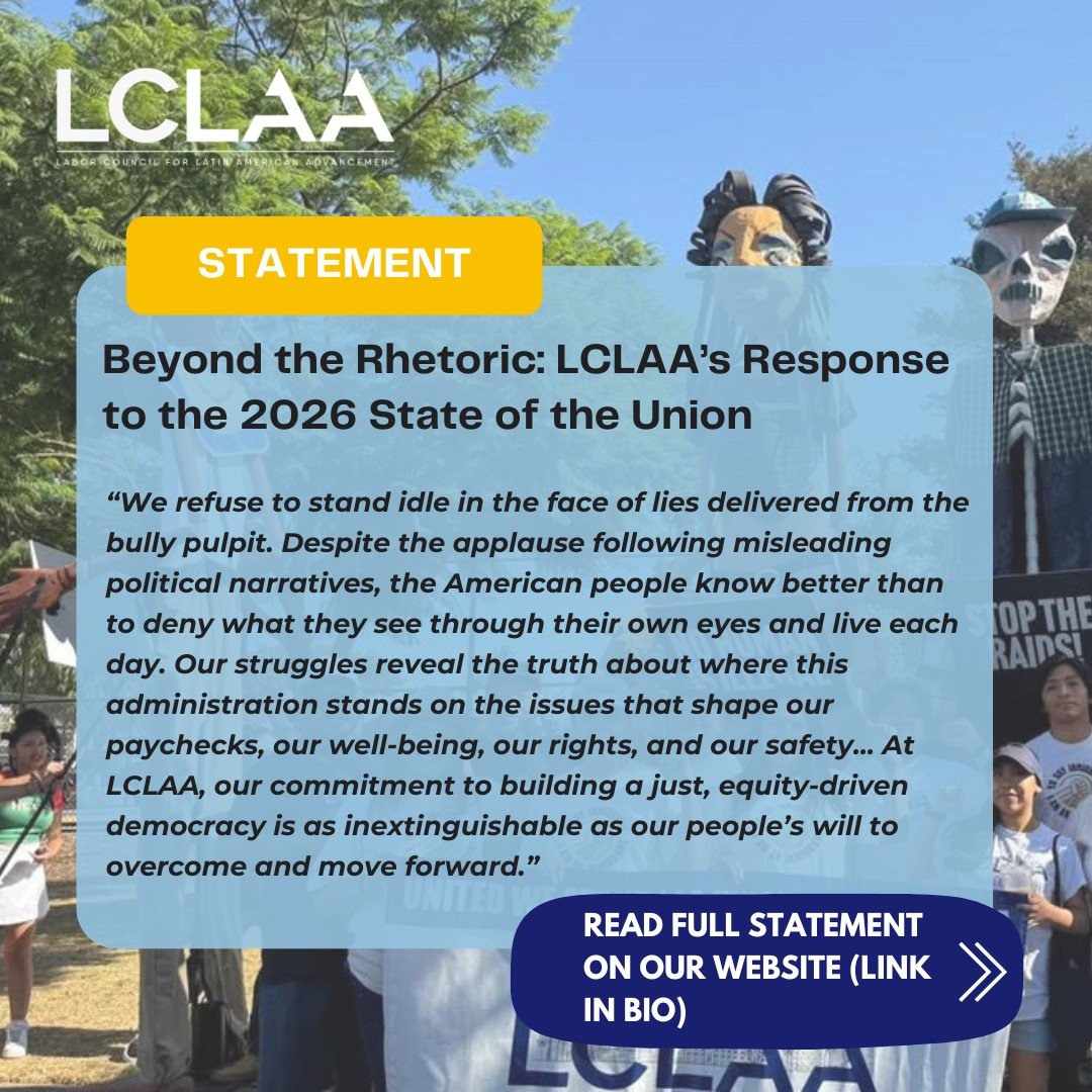 🗣️ LCLAA responds to last night&rsquo;s State of the Union with verdad, an unwavering commitment to nuestra comunidad, and a clear call to action.

Visit our website to read the full statement: https://bit.ly/4b9lKnK (link in bio).

#LCLAA #SOTU #St