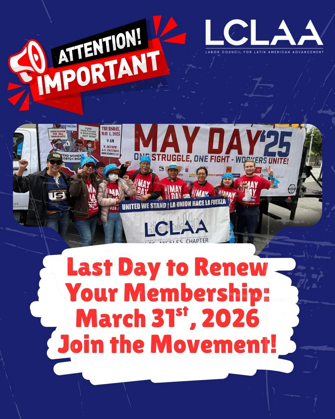 📢LCLAA stands shoulder to shoulder with thousands of immigrant and working families who continue to face challenges, hardships, and uncertainty. We need you by our side to keep fighting for justice, dignity, and security!
Renew your membership&mdash