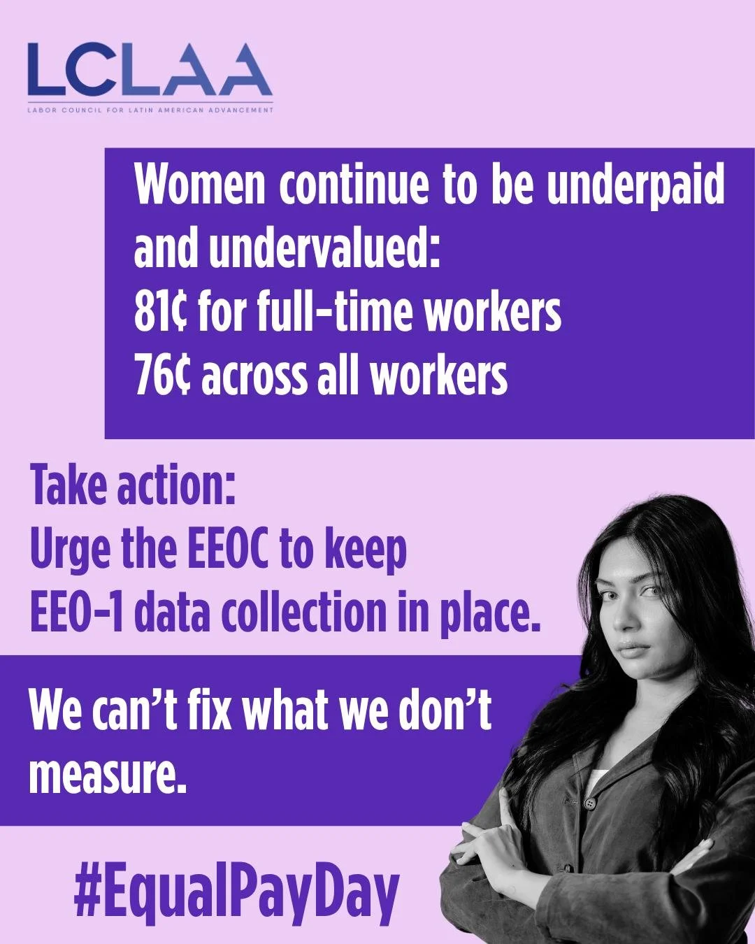 📣 Las mujeres siguen estando mal pagadas e infravaloradas: ganan solo 81 céntimos por cada dólar que ganan los hombres en trabajos a tiempo completo, y 76 céntimos en general.
Esto no es igualdad. Es una injusticia. ⚖️
Actúa: Insta a la EEOC a que mantenga la recopilación de datos del formulario EEO-1&