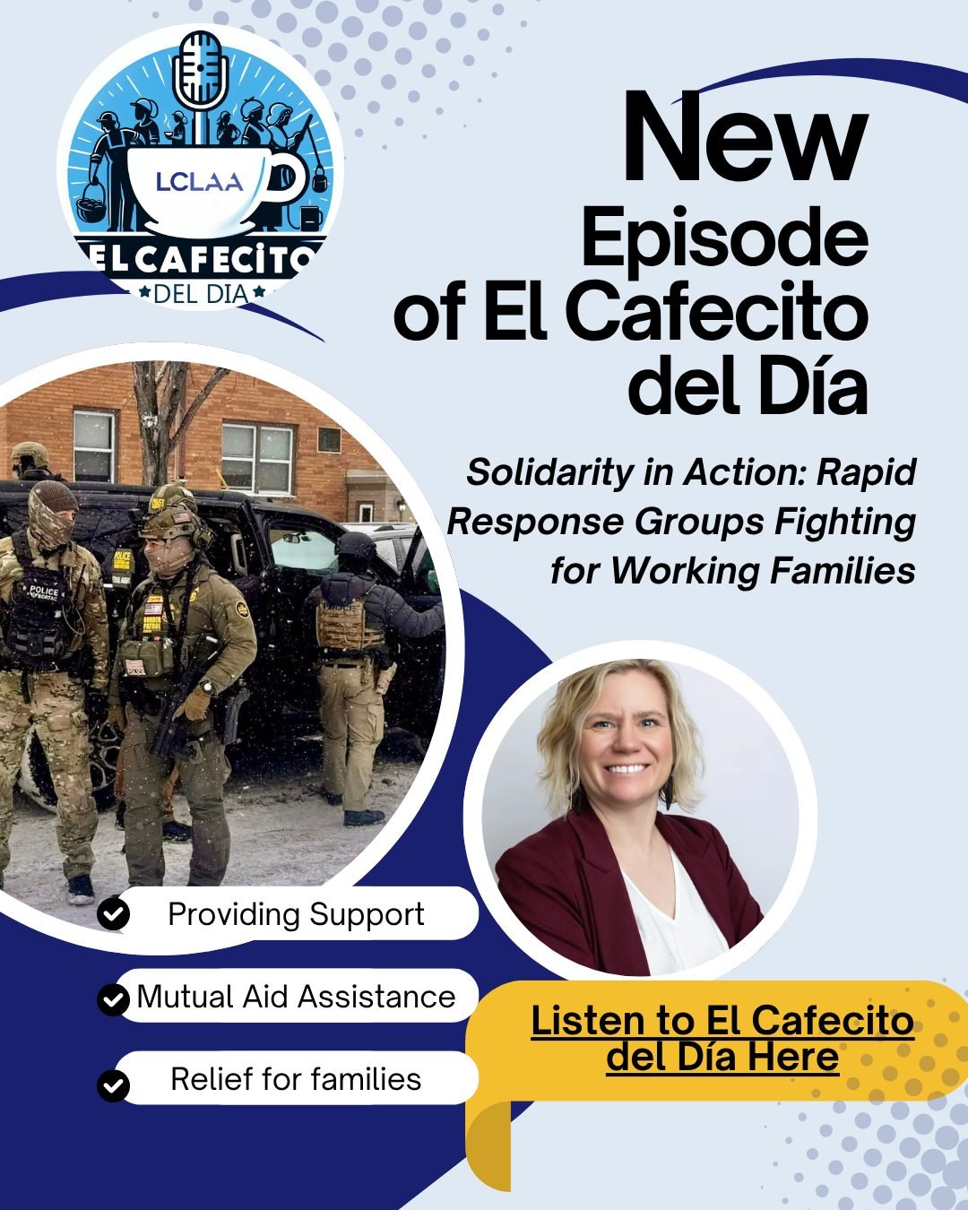 📣 Cuando detienen a un trabajador, las familias y las comunidades enteras se ven afectadas.
Nuevo episodio 🎧 con Chelsey Glaubitz Gabiou sobre cómo los sindicatos, las redes de respuesta rápida y la ayuda mutua están dando un paso al frente para apoyar a las familias trabajadoras que se enfrentan a la detención, la pérdida de...