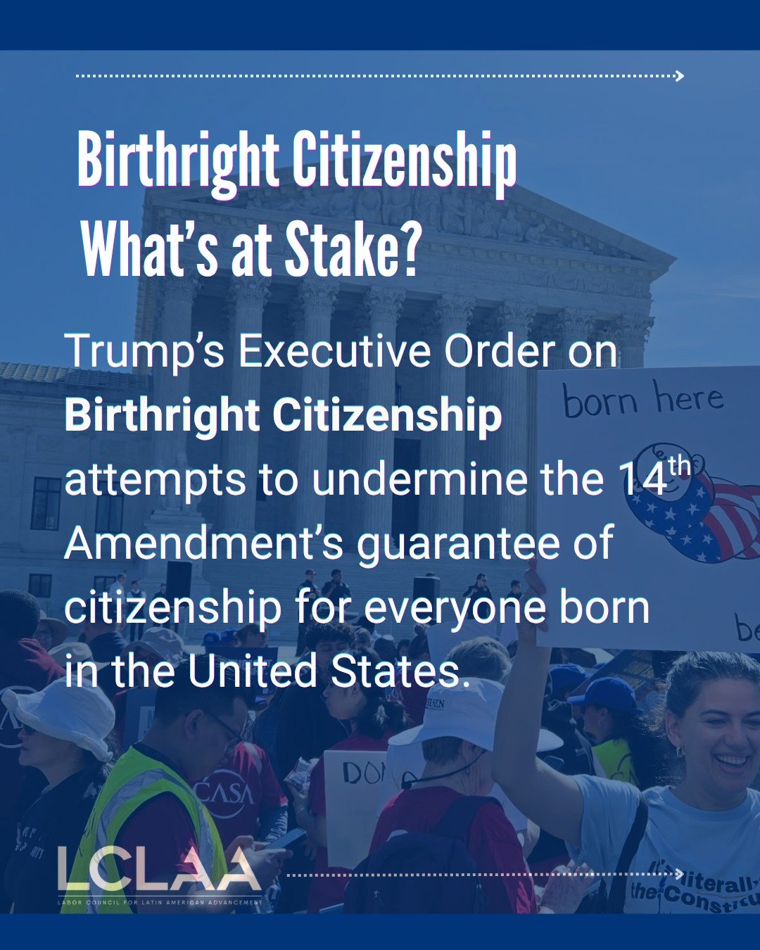 🚨Birthright citizenship -guaranteed by the 14th Amendment- is under threat!
The executive order aimed to end birthright citizenship would put hundreds of thousands of children at risk of losing their rights and protections. 

The Supreme Court has a