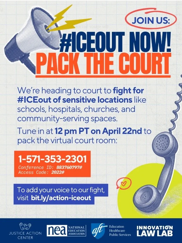 ICE violence harms us ALL. Will you help us fight back? 📣
Together with educators, healthcare workers, clergy, and community leaders from across the country @justiceactioncenter, @neatoday, @aftunion, and @innovationlawlab are demanding #ICEOUT of s