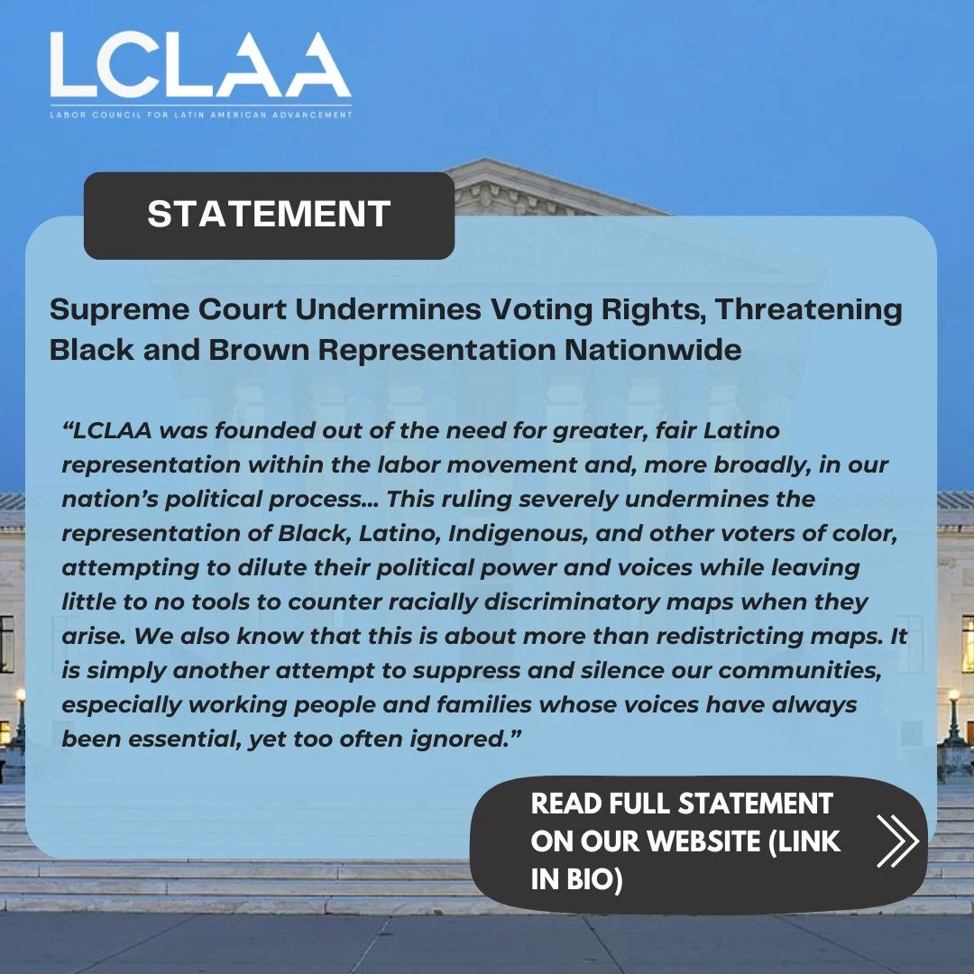 🗣️La LCLAA responde a la decisión del Tribunal Supremo de socavar el artículo 2 de la Ley de Derechos Electorales, lo que debilita el poder de voto de las comunidades de color.
Con esta sentencia, los votantes de color de Luisiana y de todo el país se enfrentarán a mayores obstáculos