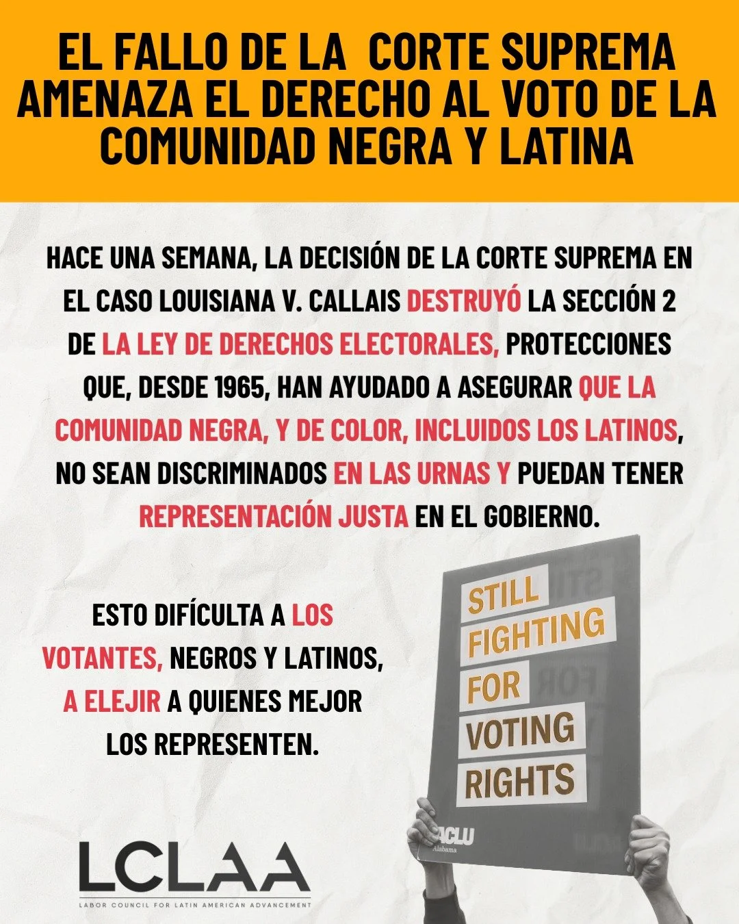La semana pasada, la sentencia del Tribunal Supremo en el caso Louisiana contra Callais intentó hacernos retroceder más de 60 años al dar vía libre a los estados para debilitar el poder político de los votantes de color con po