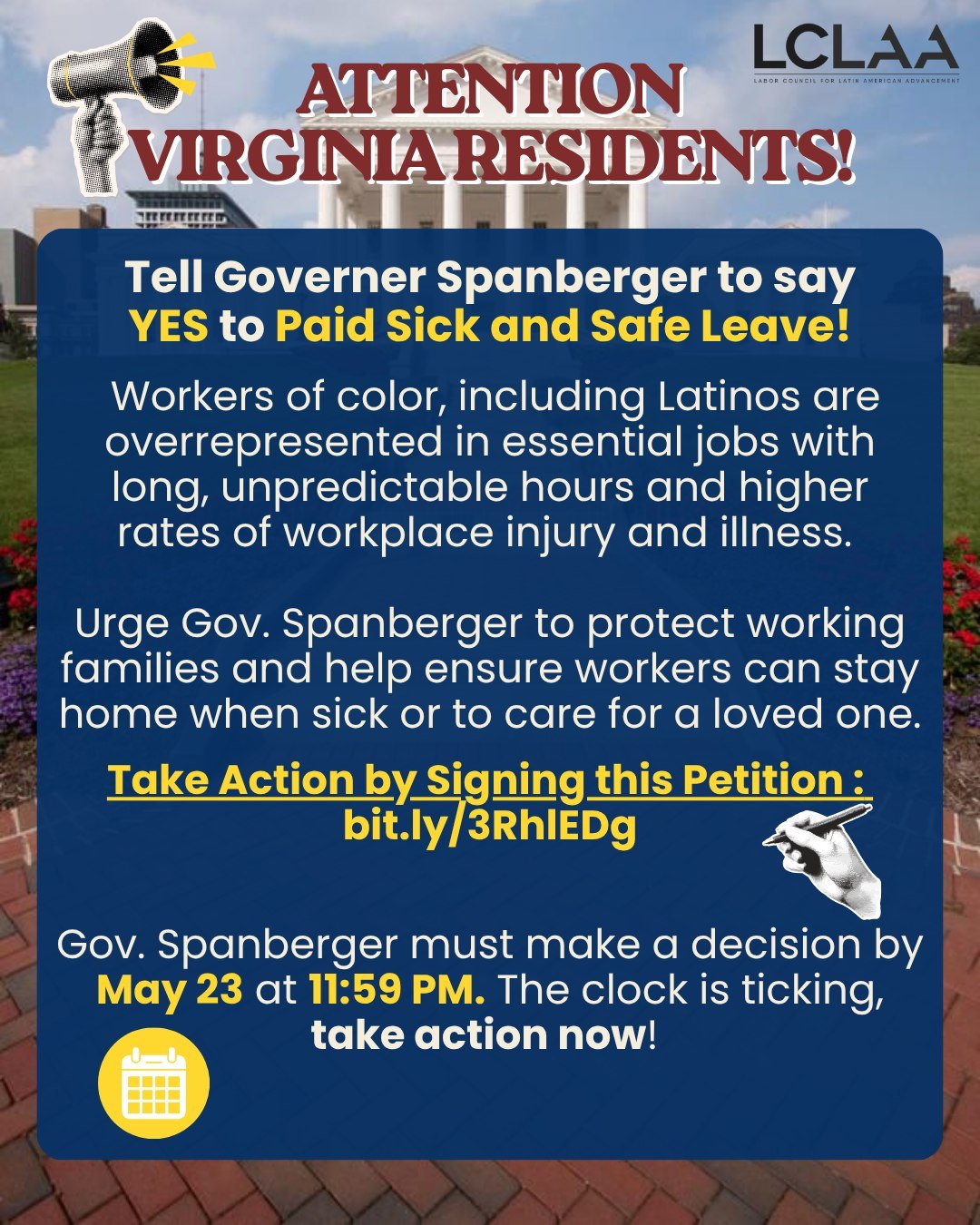 Ningún trabajador debería verse obligado a elegir entre su sueldo y cuidar de sí mismo o de sus seres queridos.

Dile a @abigailspanberger que diga SÍ a los proyectos de ley HB5 y SB199: la legislación sobre permisos remunerados por enfermedad y seguridad que protege a los trabajadores de Virginia y a sus familias.