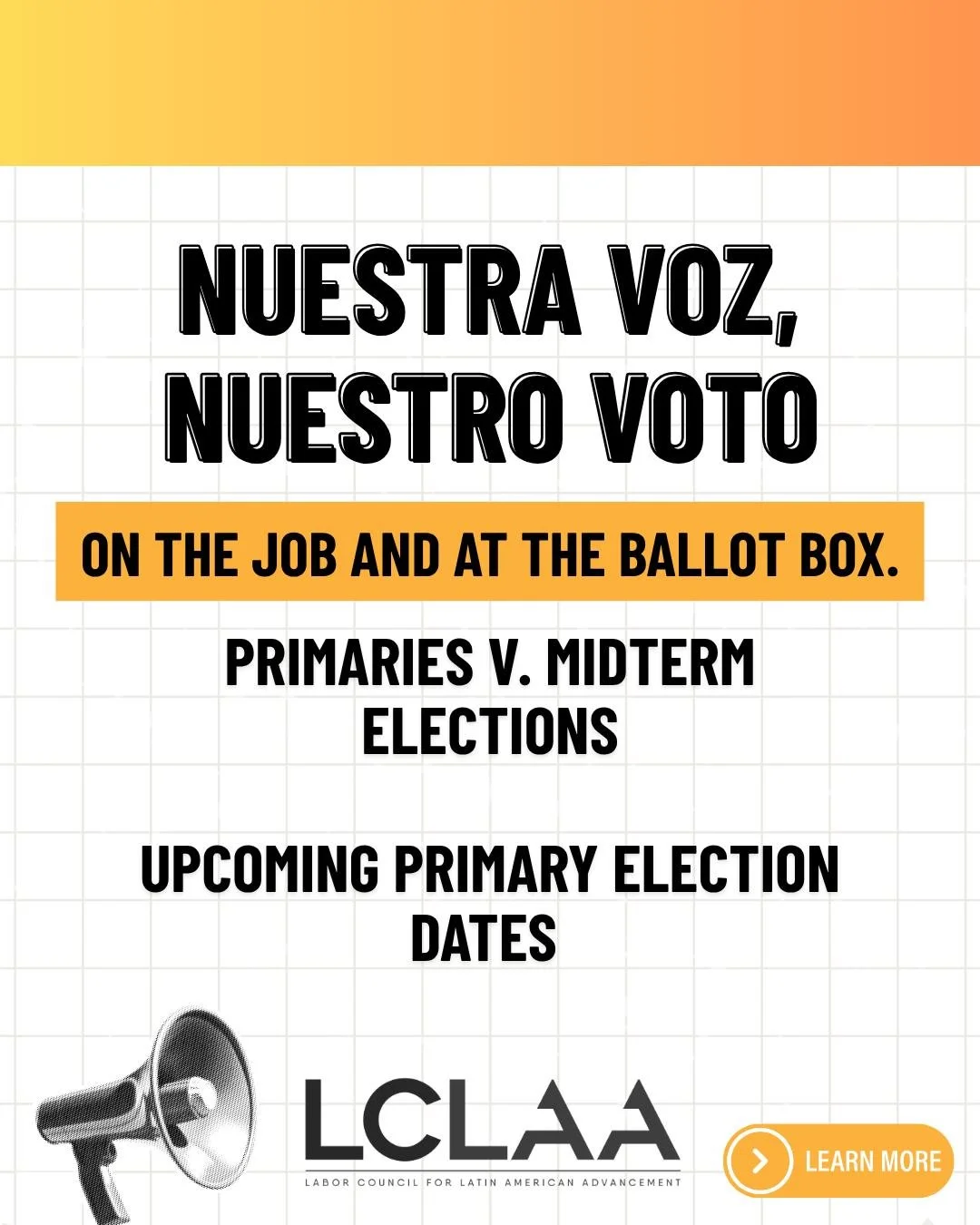 🇺🇸✊🏽 ¡Nuestra voz, nuestro voto!
En el trabajo y en las urnas. 🗳️

Este año nos esperan unas elecciones importantes, entre ellas las de mitad de legislatura de este noviembre. Pero antes: se celebran las elecciones primarias en todo el país 📅

Las primarias dec