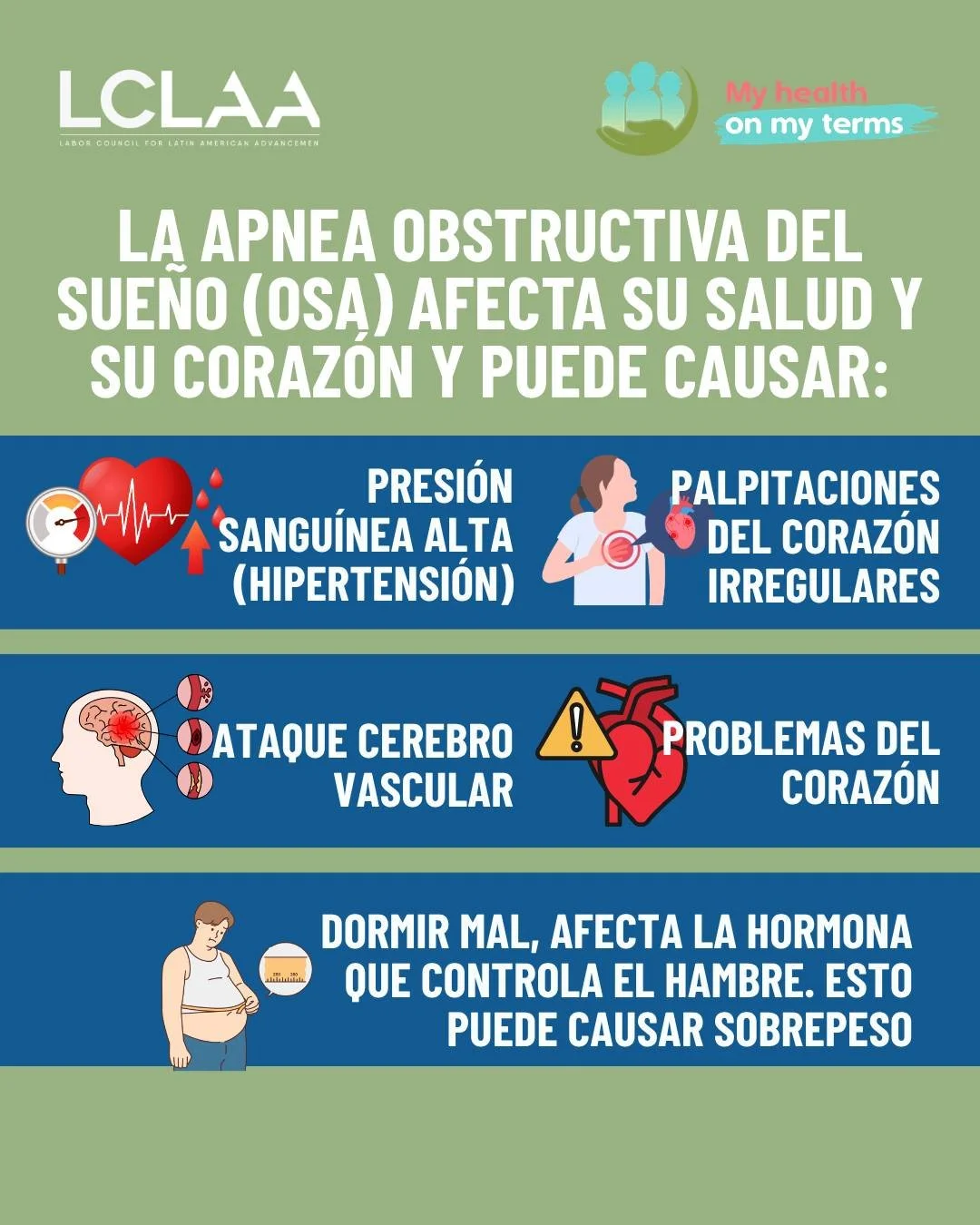 🤔 Si usted cree que padece OSA, hable con su doctor acerca de estudios, evaluaciones y opciones de tratamiento. Nunca es tarde para cuidar de su salud y procurar un sue&ntilde;o reparador. 
👨&zwj;💻 En su trabajo, hable con su sindicato para crear 
