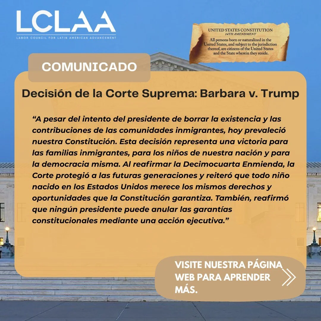 LCLAA celebra la decisi&oacute;n de la Corte Suprema de reafirmar la 14.&ordf; Enmienda y confirma la ciudadan&iacute;a por nacimiento, defiende nuestra Constituci&oacute;n, nuestra democracia y los principios sobre los cuales fue fundada nuestra nac