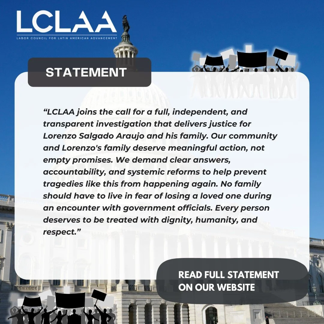 LCLAA grieves the heartfelt death of Lorenzo Salgado Araujo; we stand in solidarity with his family. And we demand justice, transparency, and accountability from DHS. Read our full Statement: https://bit.ly/4aN2mMV