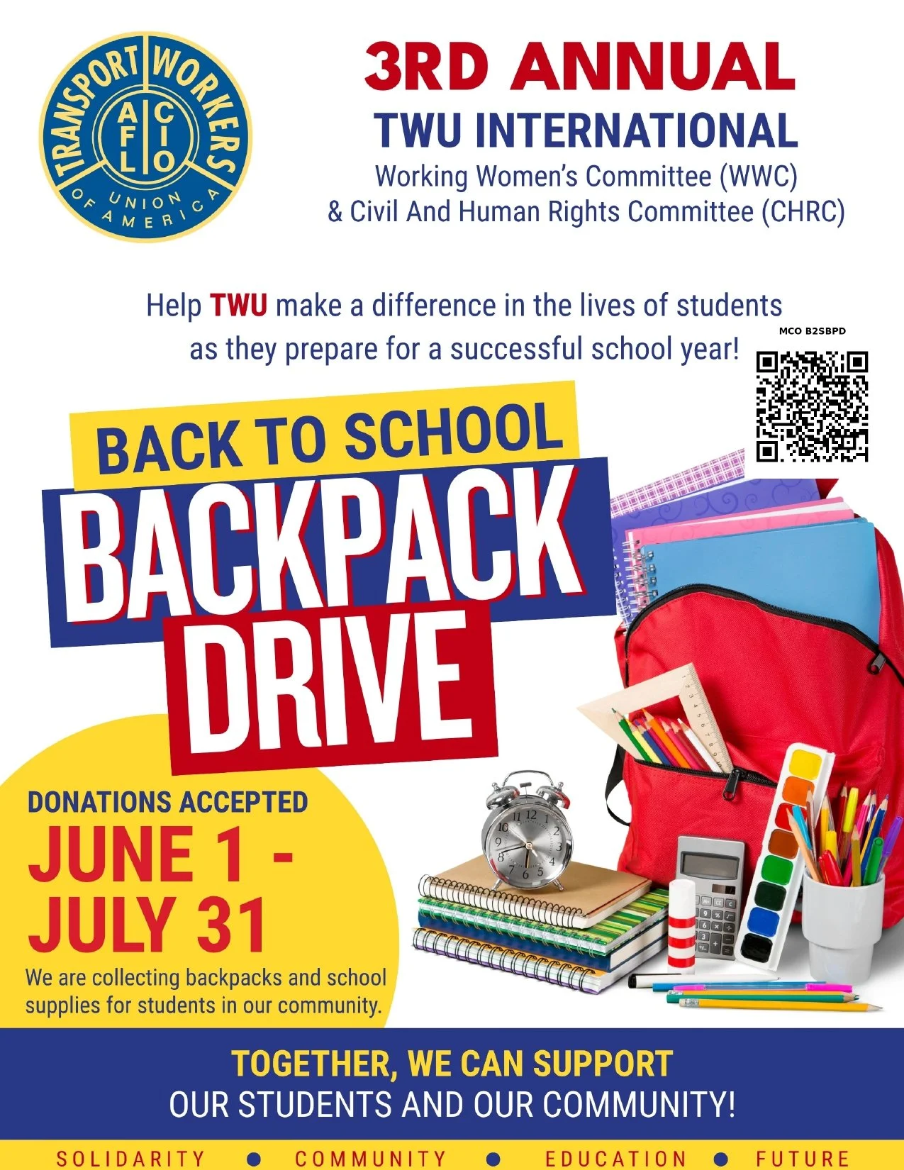 3rd Annual TWU International Backpack Drive