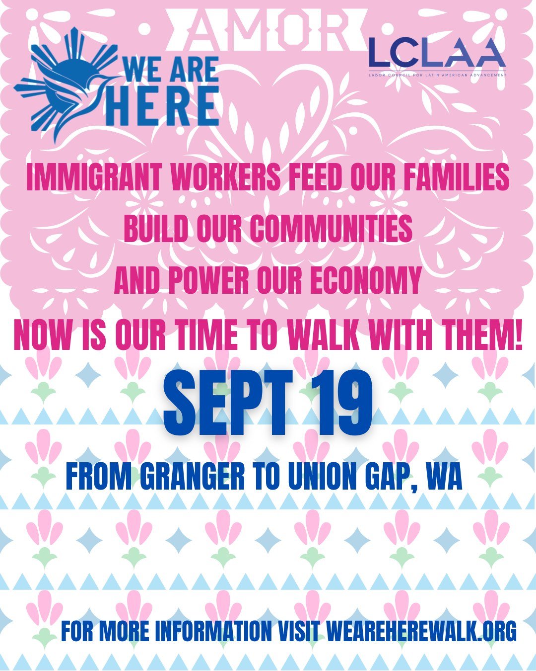 ¡La esperanza empieza con un paso!
Únete a la marcha «We Are Here» el 19 de septiembre y muestra tu apoyo a los trabajadores inmigrantes y a las familias que se enfrentan a la detención, la deportación y las dificultades económicas.
Inscríbete y camina con nosotros, ya sea en persona o de forma virtual.
Unámonos por nuestra comunidad