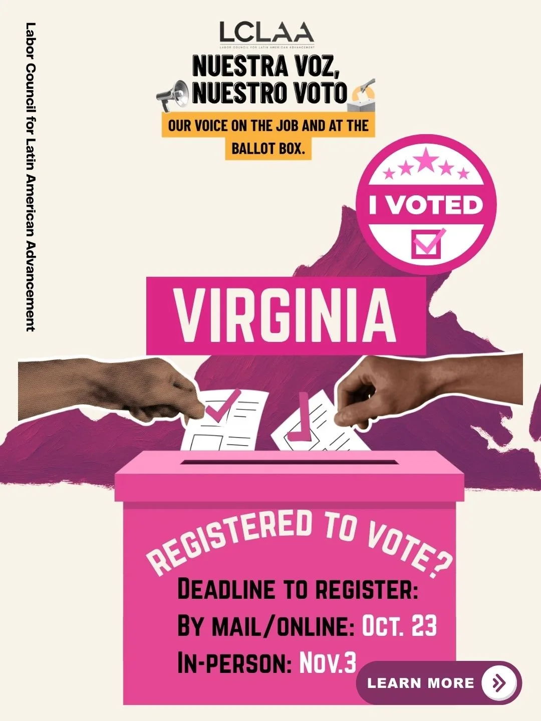 &iexcl;Hola, Virginia! 👋🏽 ⛰️❤️

If YOU are reading this, it&rsquo;s time to register to vote&mdash;or check your voter registration. 🗳️👀

Some of us come from generaciones of voters, and para otros, we&rsquo;re the first in our families to have t