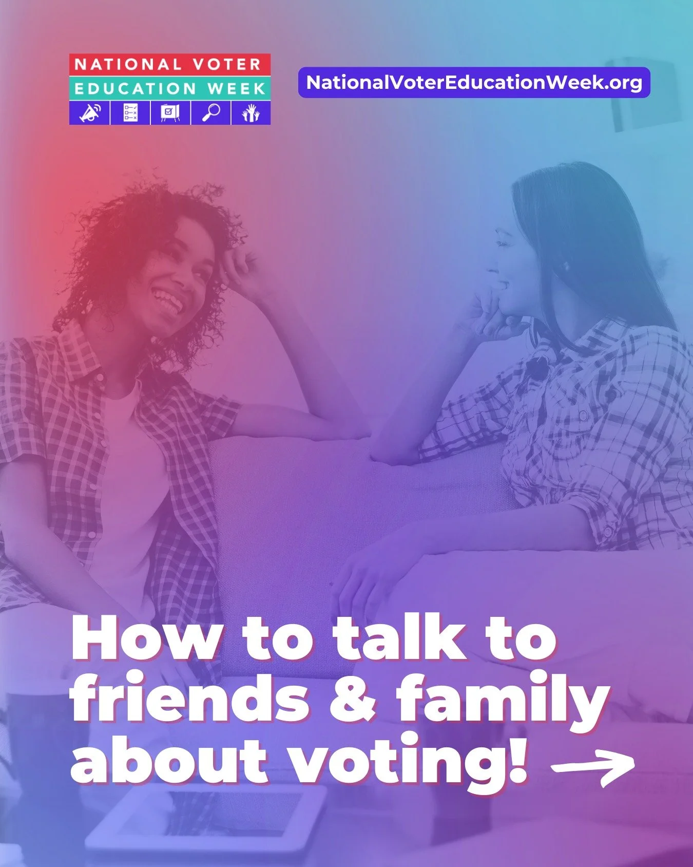 La mayoría de las personas que votan dicen que alguien en quien confiaban les pidió que lo hicieran. Sé esa persona para tus seres queridos esta semana. NationalVoterEducationWeek.org/share #VoteReady