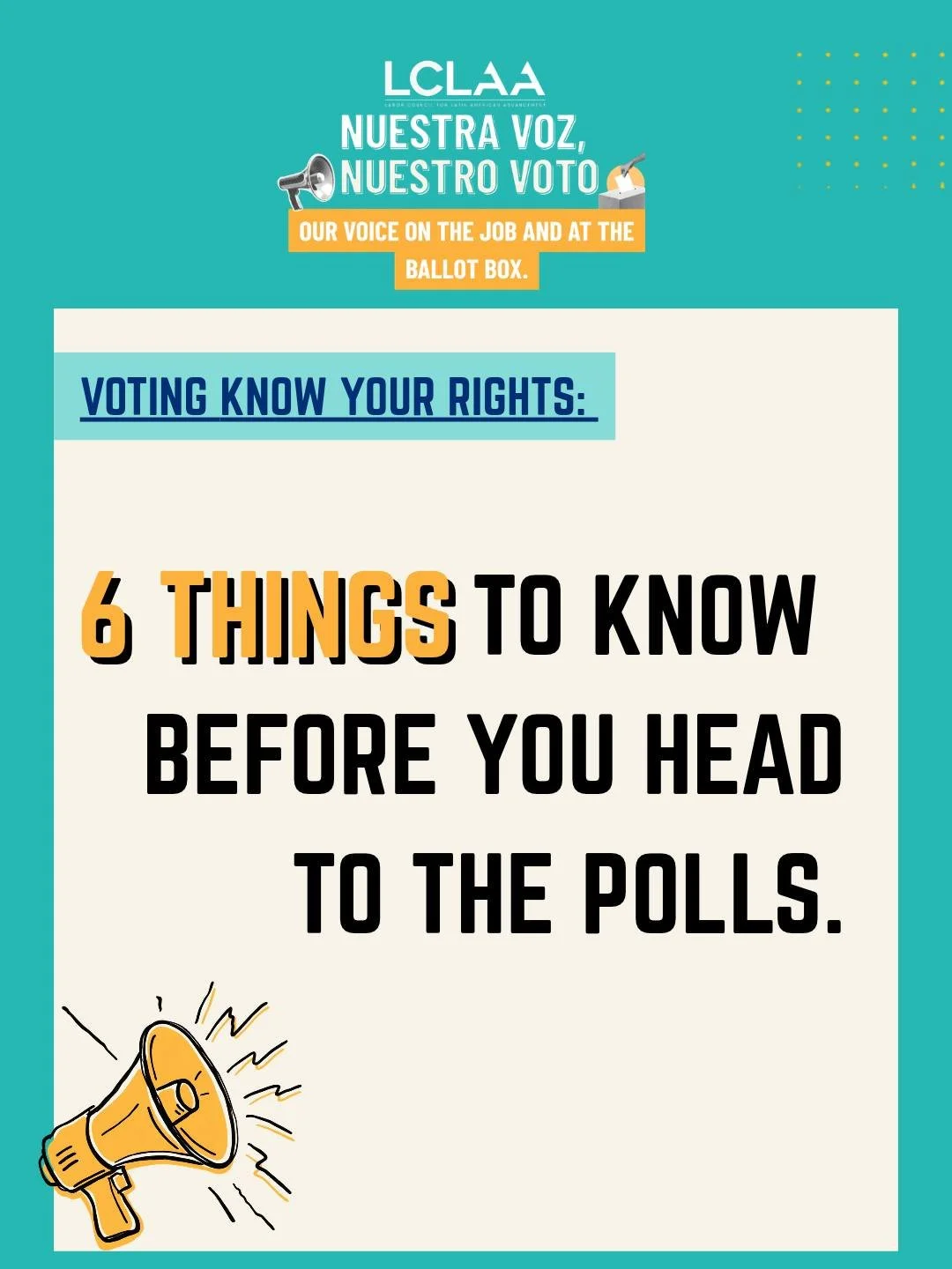 🚨 &iexcl;ATENCI&Oacute;N! T-minus 13 days until Election Day! 🗳️

Whether you&rsquo;re voting early or heading to the polls on Nov. 3, knowing your rights is part of being vote-ready.

 ➡️ Swipe to learn what every voter should know before casting 