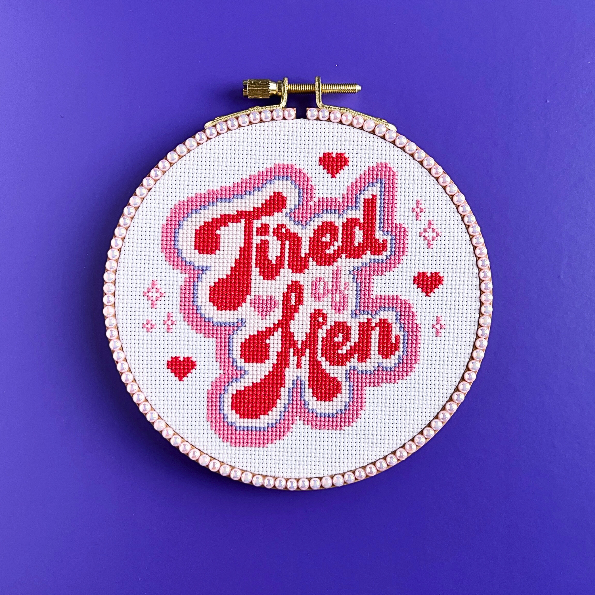 Tired of Men Pink and Red 5" Cross Stitch
