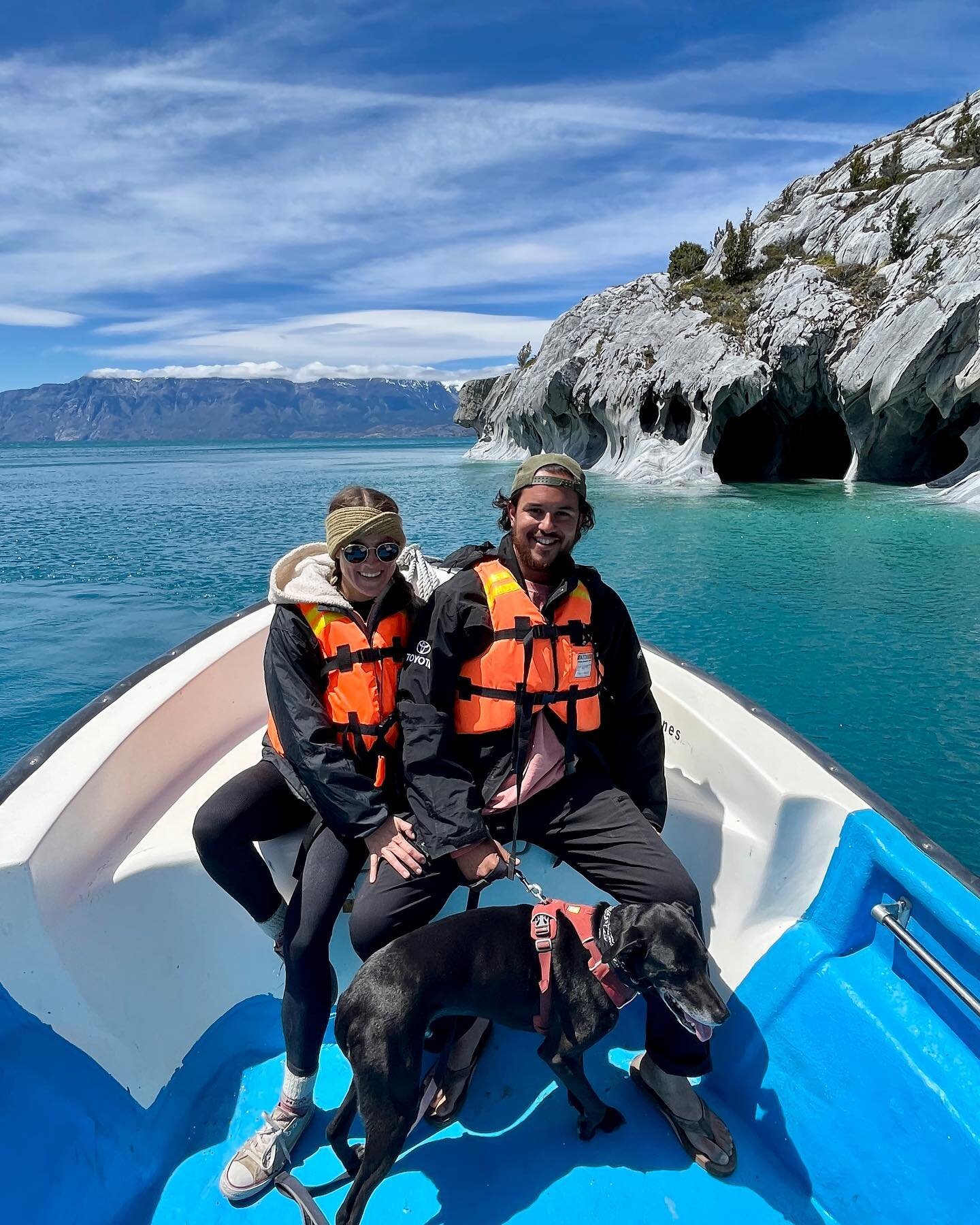 Marble Caves, Patagonia ✨ The guides let us bring Cooper! We crossed the border from Argentina to Chile for our third time to explore Lake Buenos Aires, San Rafael Park, Bah&iacute;a Expladores and Patagonia National Park. We had three days of very l