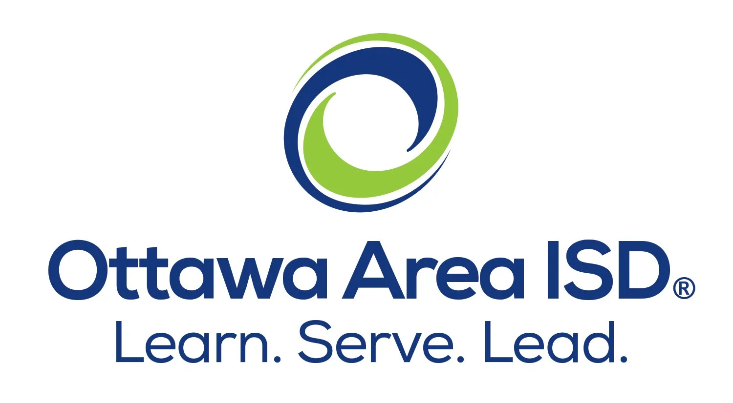 Ottawa Area Independent School District logo with a green and blue circular design and the text "Ottawa Area ISD" and their motto "Learn. Serve. Lead."