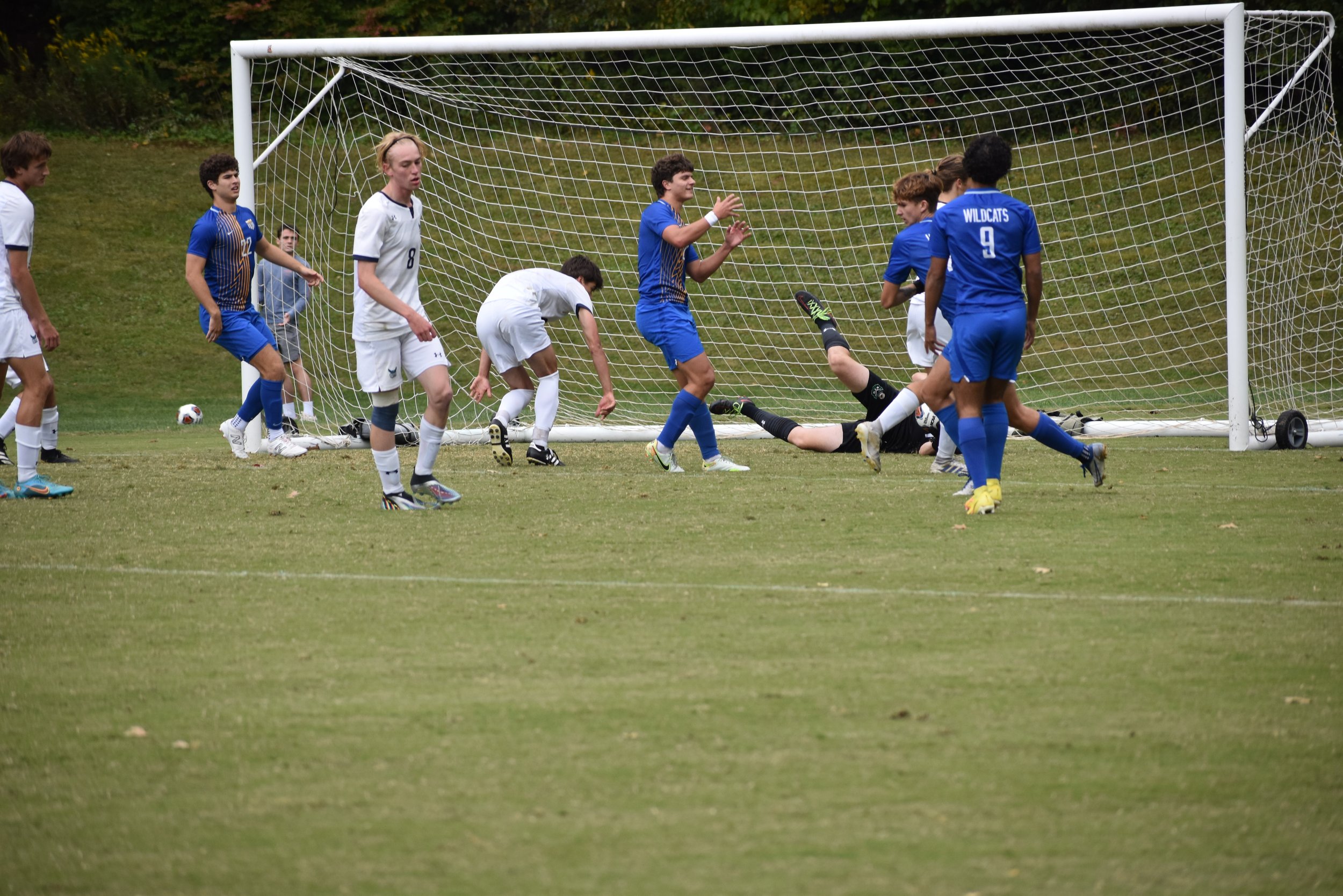  One of Sophomore keeper Parker Davis’ many stops to keep the score 1-0 during the first half.    