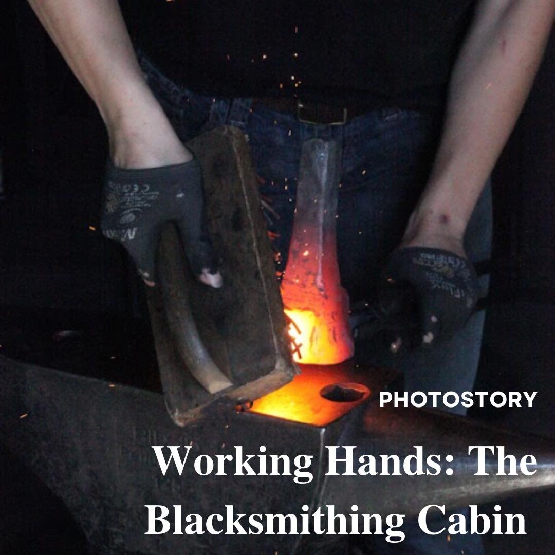Monday, April 22 I had the privilege of spending time in the Blacksmithing Cabin. When I got there I was given a set of ear-pro, and I got to work! The crew was working on making mini anvils, working with a variety of different tools and of course, s