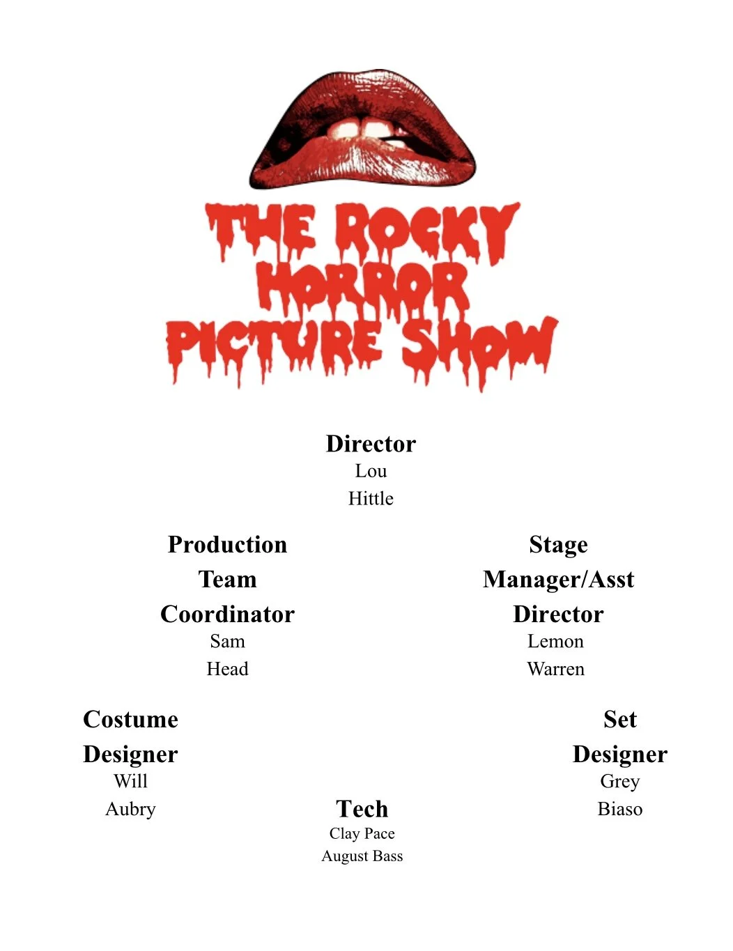  A list of “The Rocky Horror Picture Show” cast and crew. 