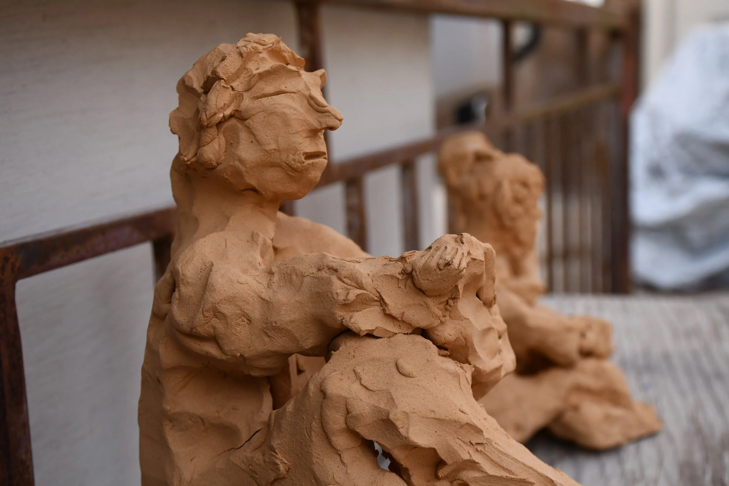  Faces of small unglazed ceramic human forms at Warren Wilson College (WWC) campus in Swannanoa, N.C., on Feb. 23, 2026. (Echo News/Richmond Joyce) 