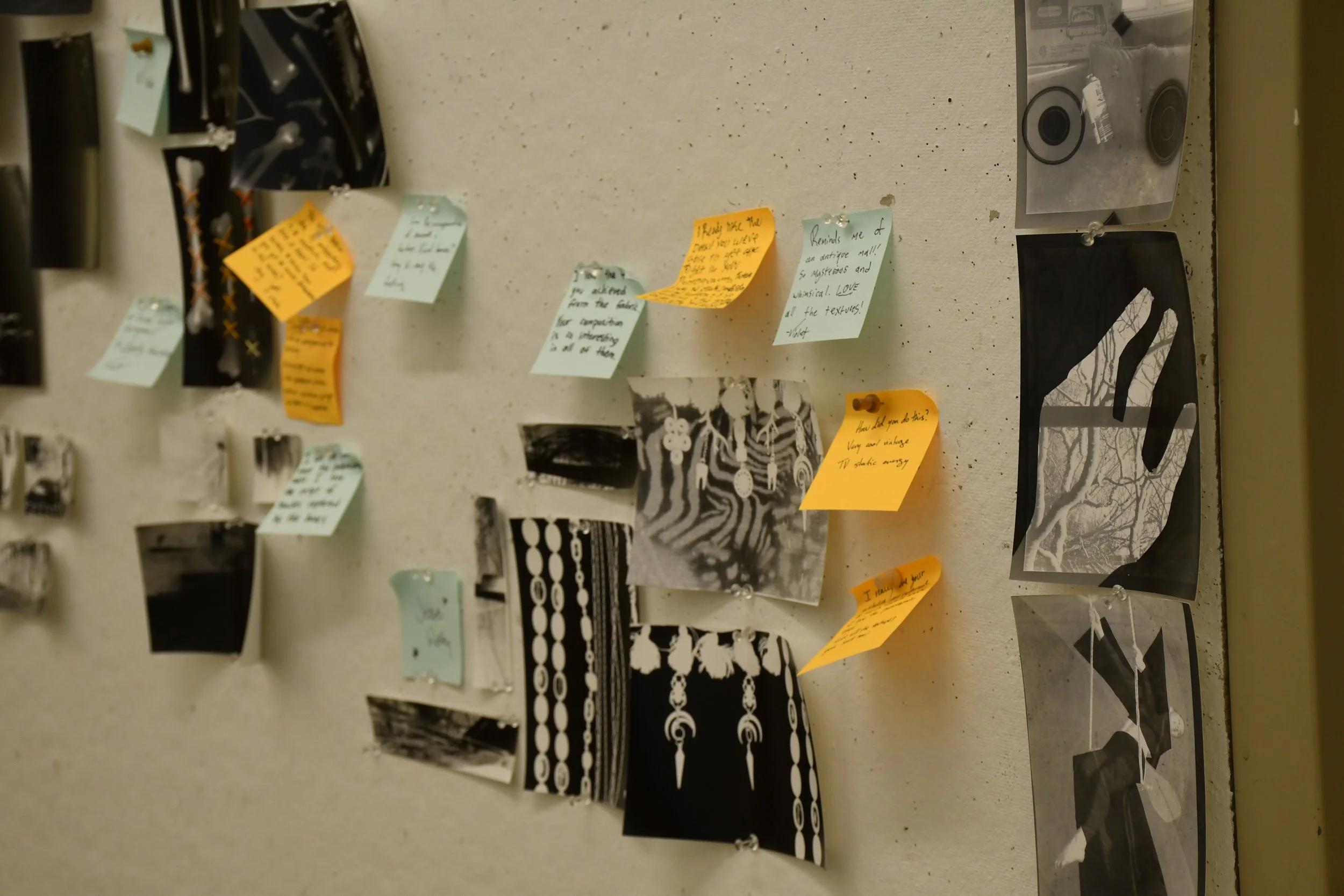  Photograms and Pinhole Photographs with critique notes hanging in Holden Arts Building, Warren Wilson College (WWC) campus in Swannanoa, N.C., on Feb. 23, 2026. (Echo News/Richmond Joyce) 