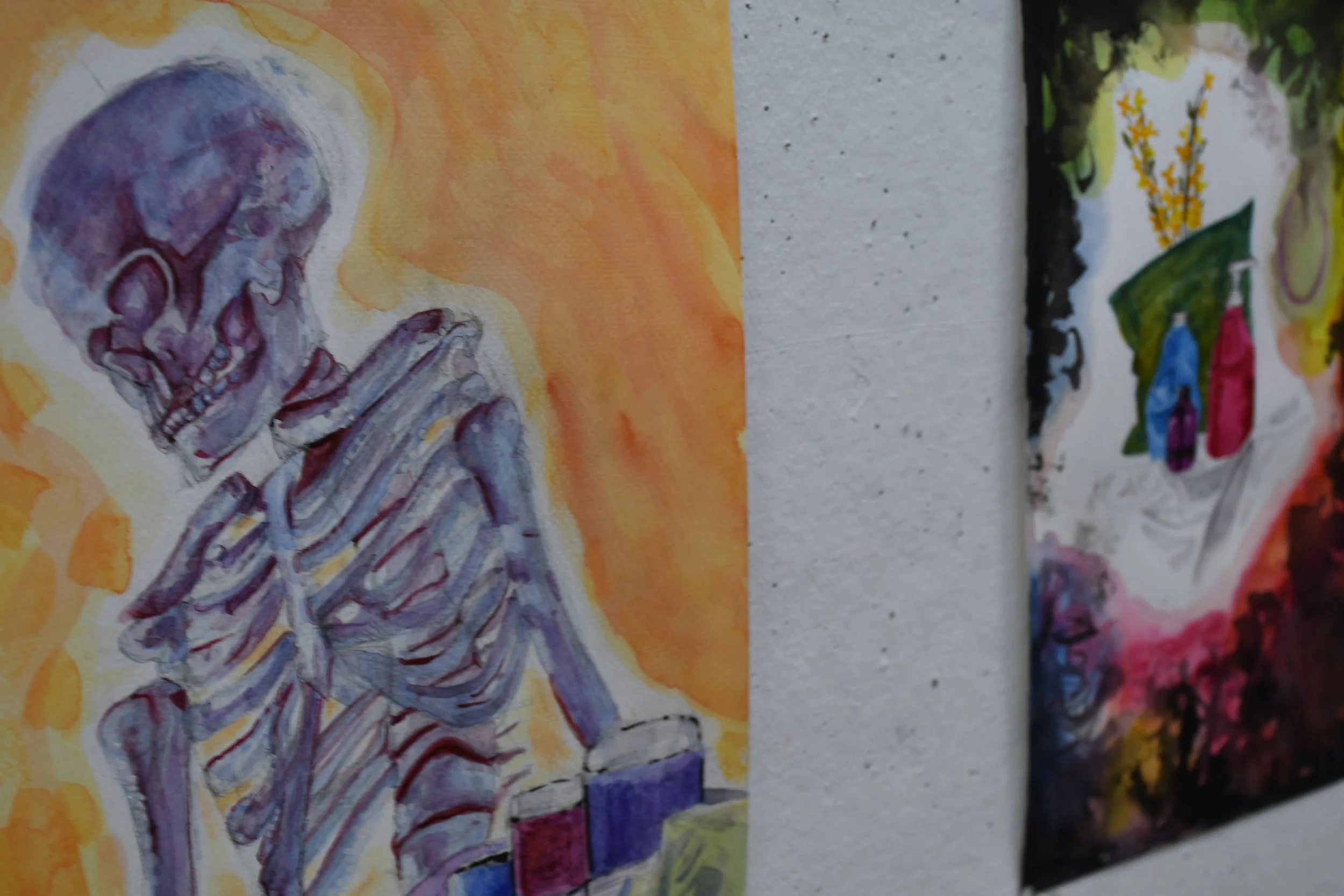  Painting by Lucy S. ('25) and other hanging up on wall in Holden Arts Building, Warren Wilson College (WWC) campus in Swannanoa, N.C., on Feb. 15, 2026. (Echo News/Richmond Joyce) 