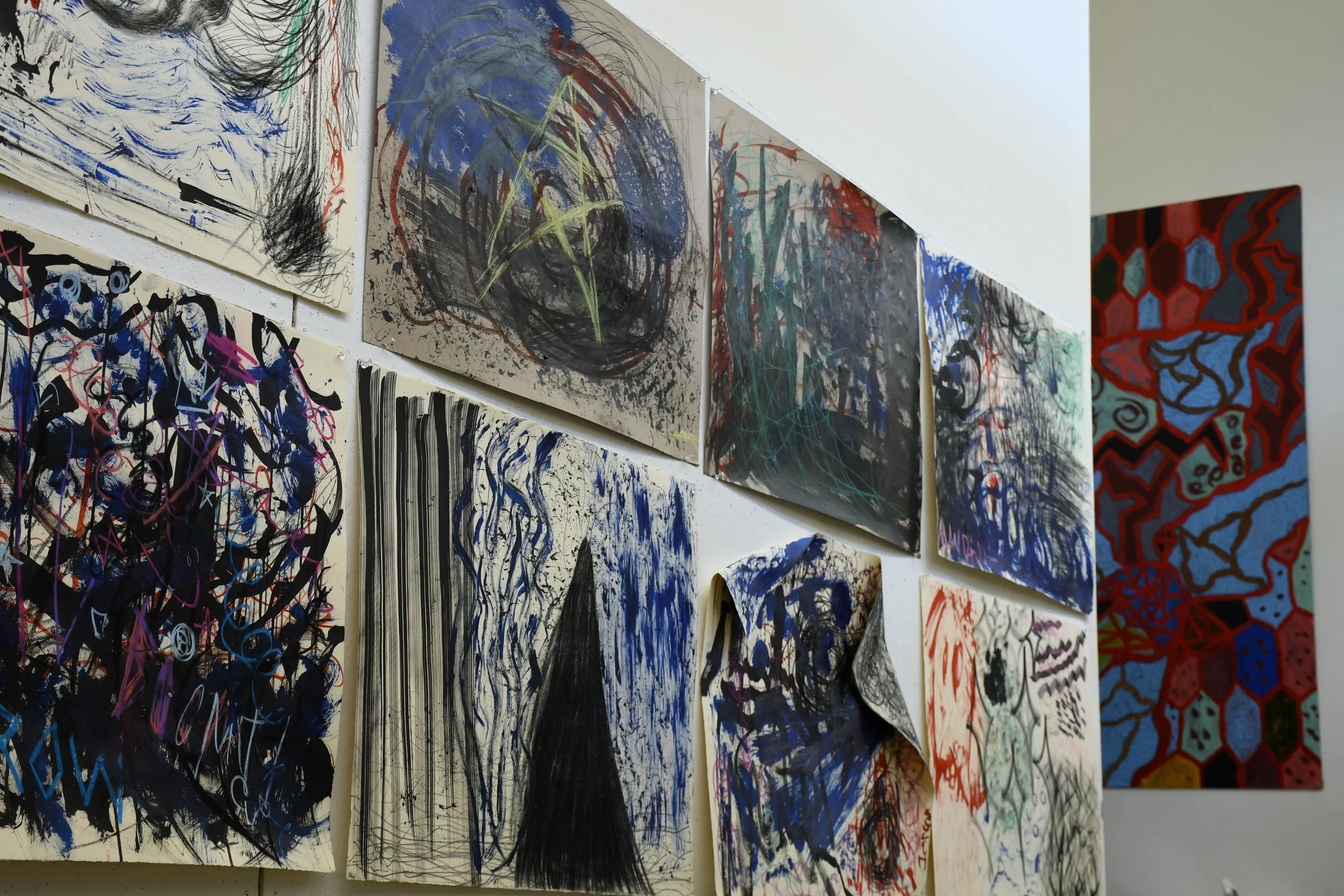  Drawings hanging up on walls in Holden Arts Building, Warren Wilson College (WWC) campus in Swannanoa, N.C., on Feb. 15, 2026. (Echo News/Richmond Joyce) 