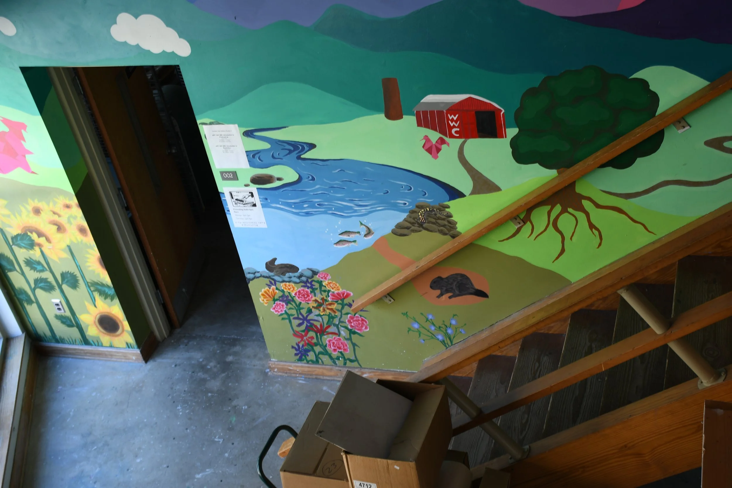  Mural of Warren Wilson College (WWC) on wall inside of Holden Arts Building, Warren Wilson College campus in Swannanoa, N.C., on Feb. 15, 2026. (Echo News/Richmond Joyce) 