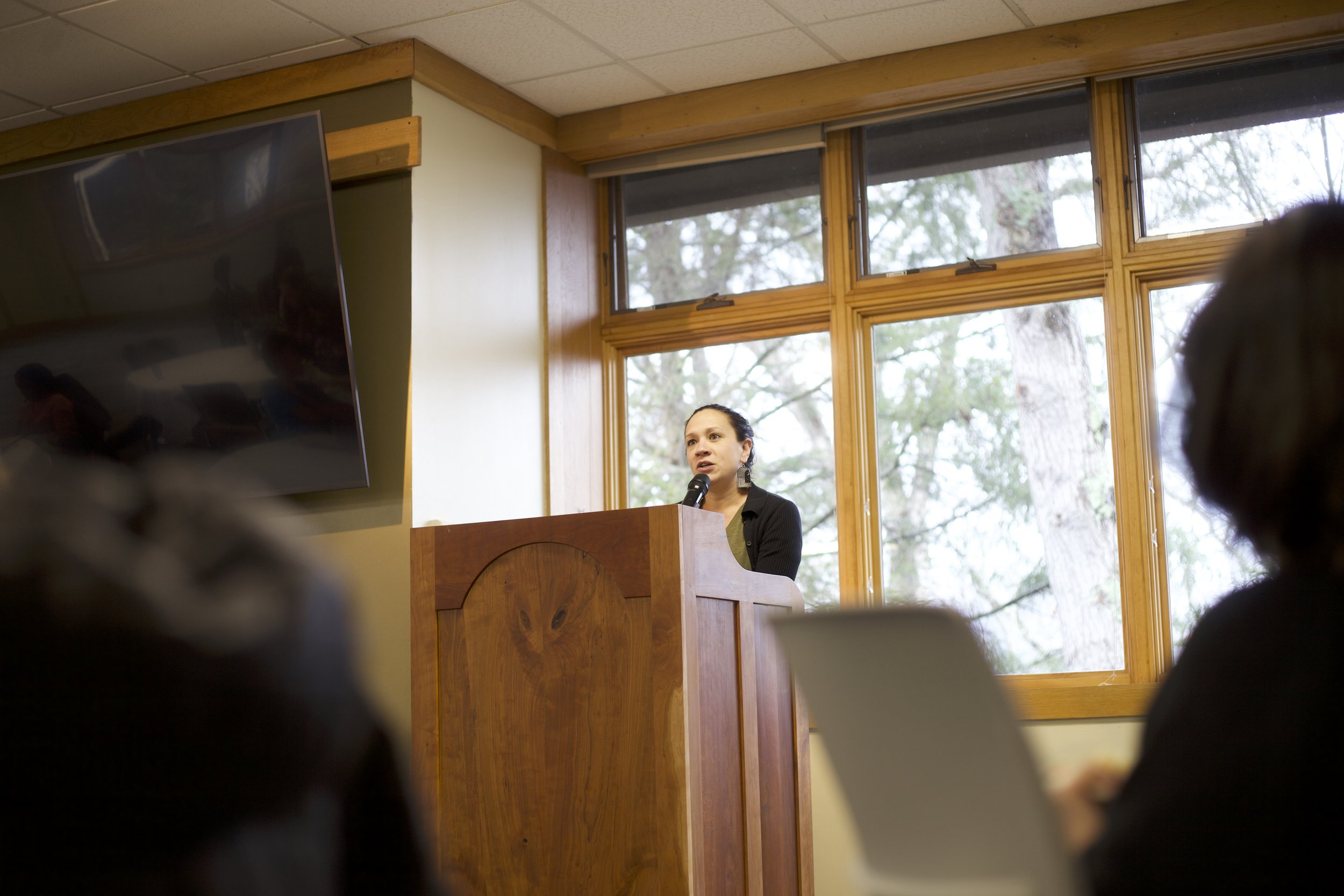  Alysia Sawchyn presents her upcoming book, “I Have This Thing for Flowers” at the Nielsen Luncheon in Canon Lounge at Warren Wilson College, on Feb 26, 2026 in Swannanoa, N.C. (Echo/Emma Taylor McCallum) 