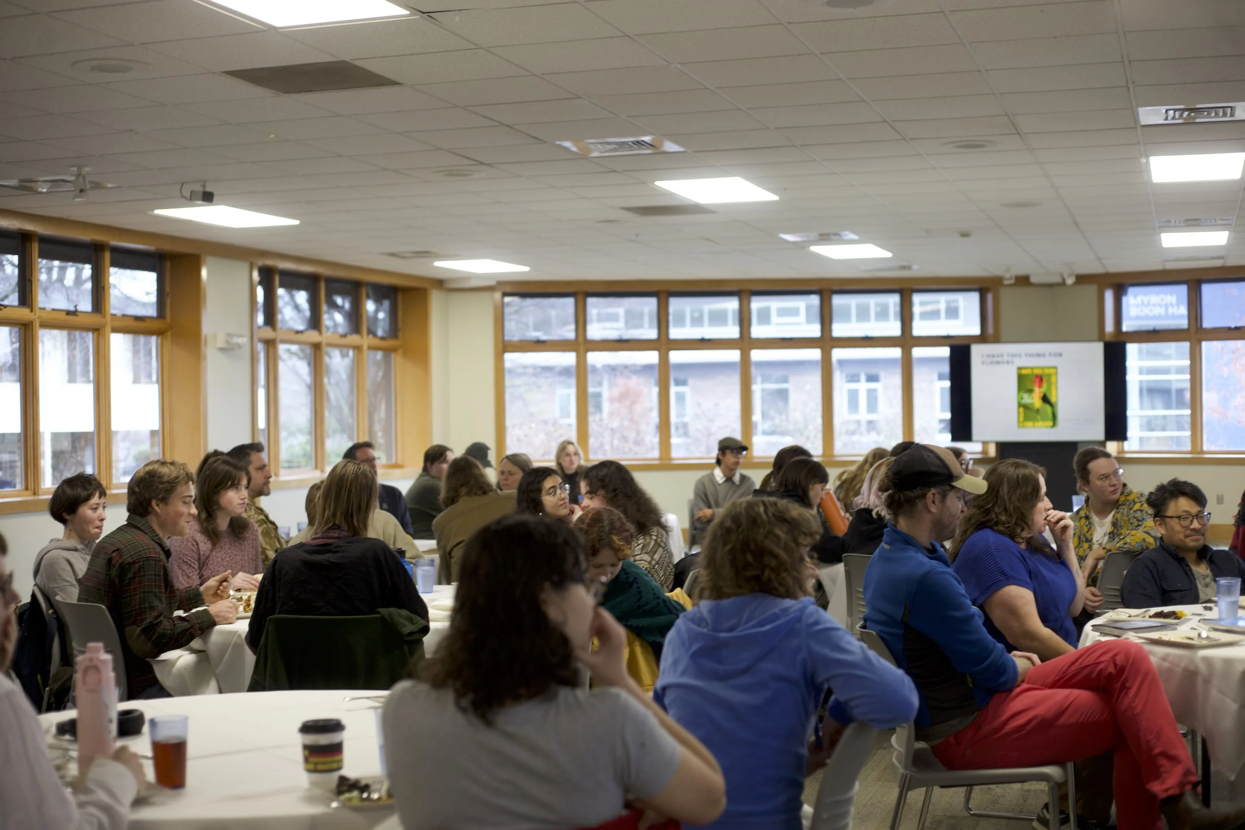  Crowd watches Nielsen Luncheon “I Have This Thing for Flowers” in Canon Lounge at Warren Wilson College, on Feb 26, 2026 in Swannanoa, N.C. (Echo/Emma Taylor McCallum) 