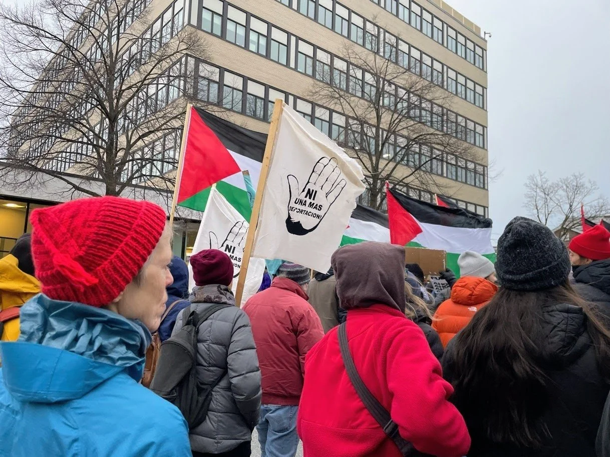  People march from the Burlington City Hall to the Federal building protesting the ICE raid that had taken place the day prior.  (Echo/Emma Taylor McCallum) 