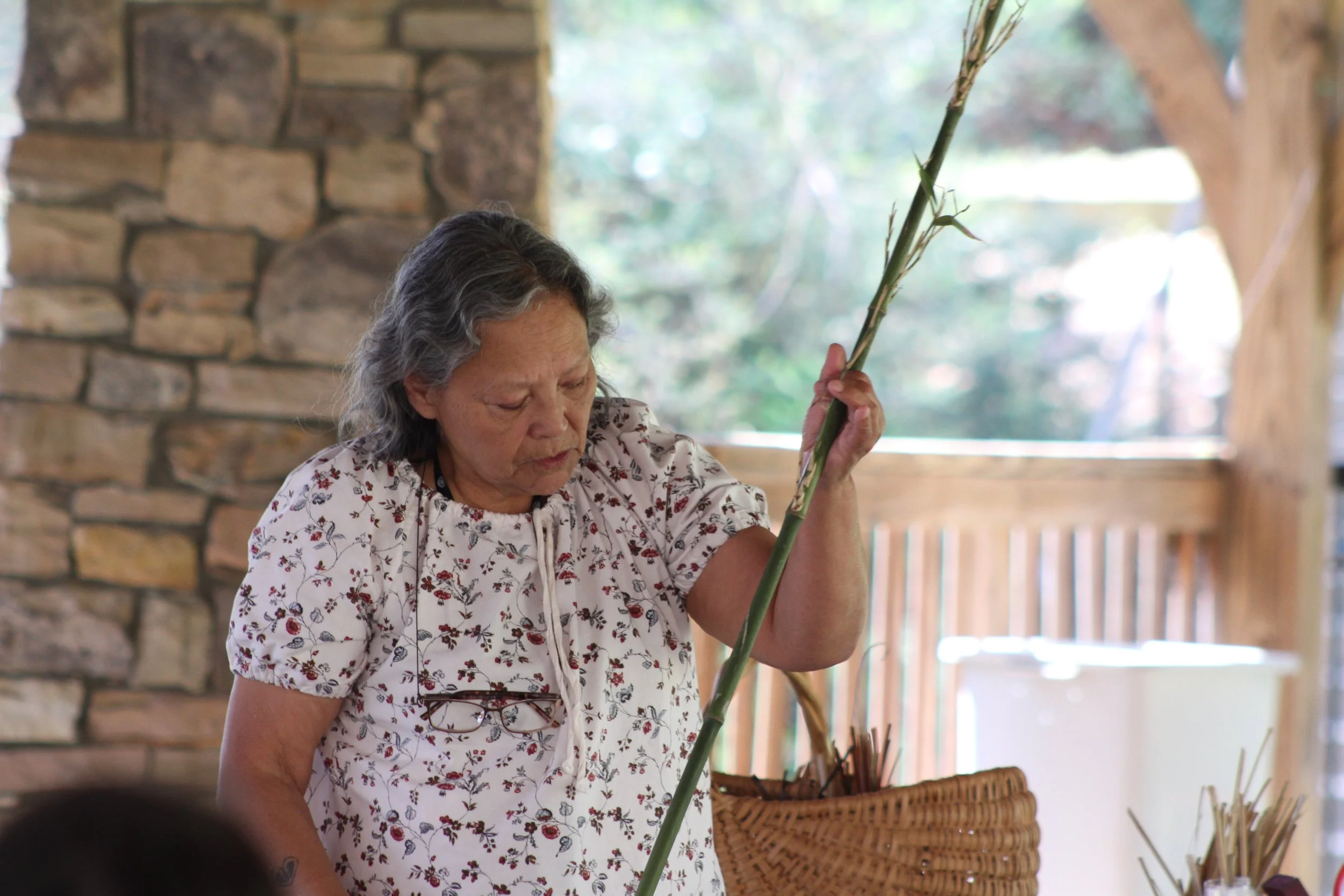  Artist Betty Maney holds a piece of river cane at Warren Wilson College in Swannanoa, N.C., on March 25, 2026. (Vivian Bryan/Echo News) 