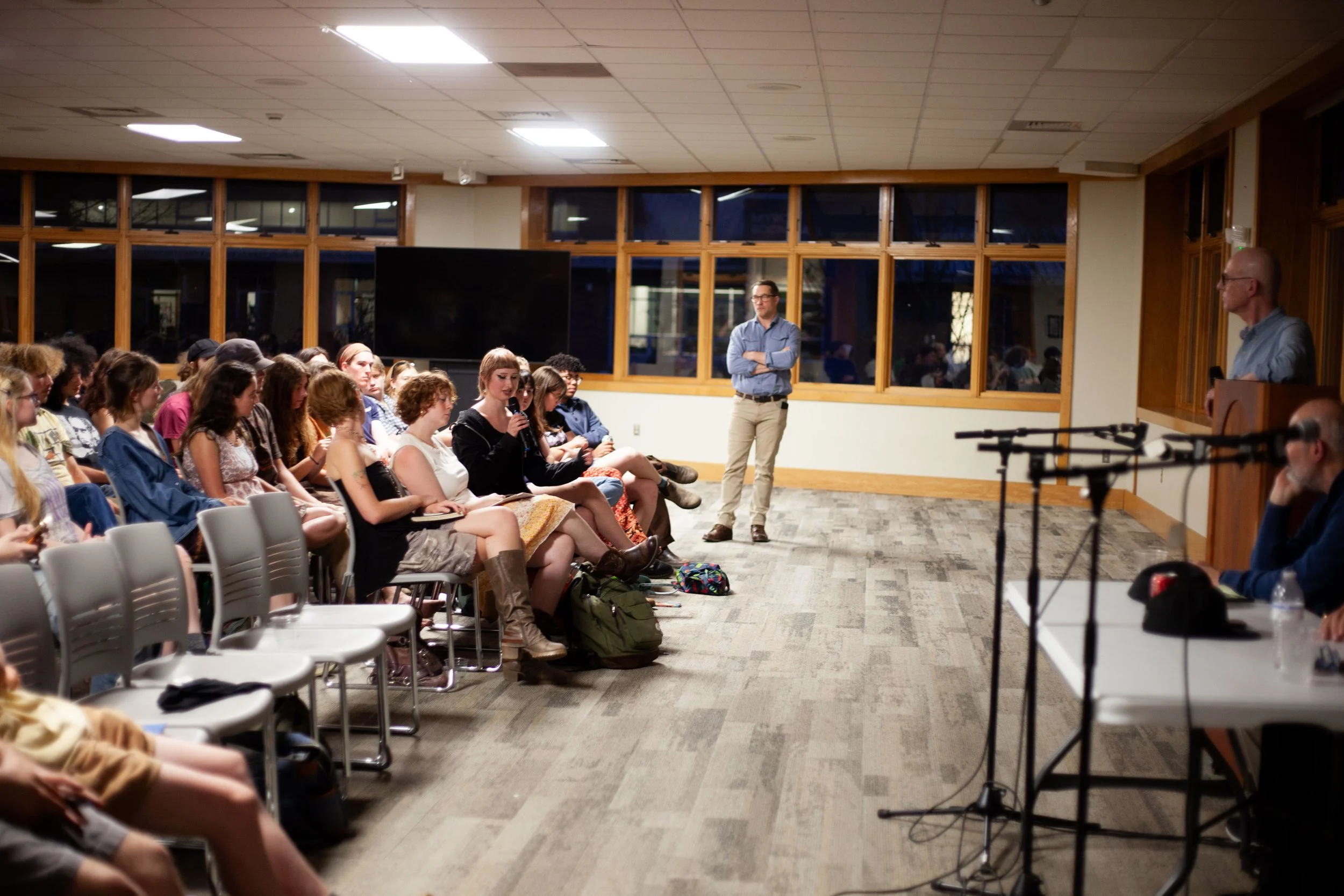  Jay Miller and audience attending this semester’s Nielsen lecture at Warren Wilson College on, March 26, 2026 in Swannanoa, N.C. (Echo/Emma Taylor McCallum)&nbsp; 