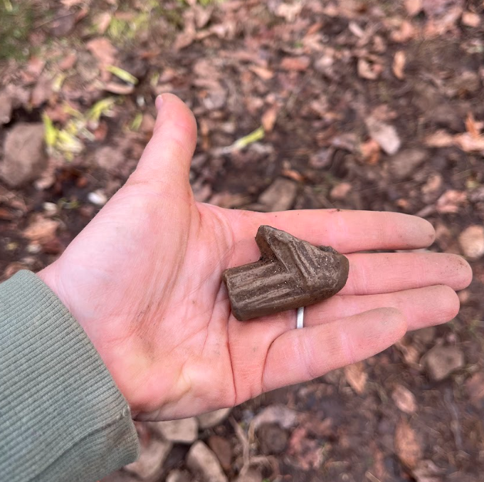  Tobacco pipe excavated by students at Boyd Cabin in Sandy Mush, Buncombe County NC on Mar. 11, 2026. (Echo News/Scotti Norman) 
