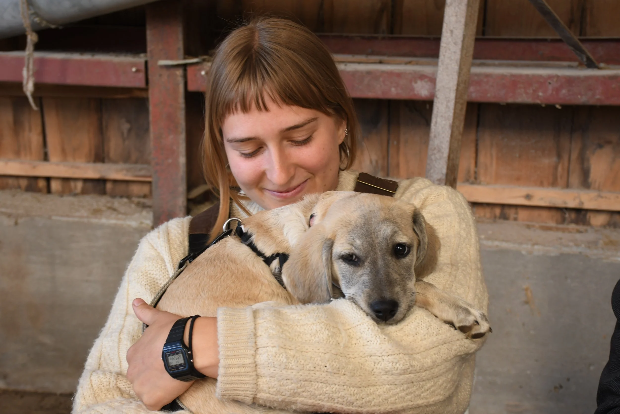  Daisy poses for a picture with student Pema Greenberg at Warren Wilson College in Swannanoa, N.C. (Echo/Richmond Joyce) 