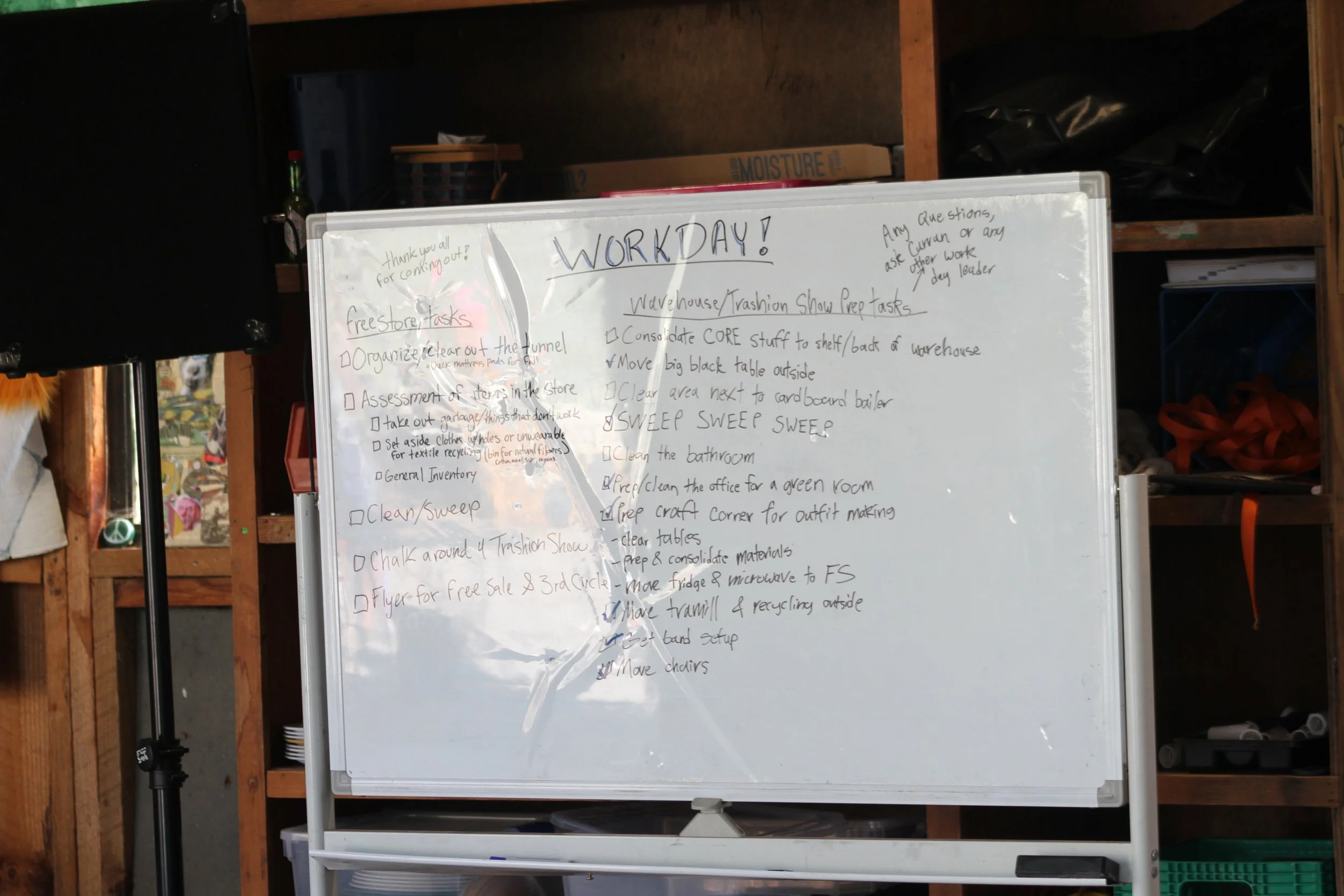 Students work to clean up the Free Store at Warren Wilson College (WWC) on Thursday, April 9, in Swannanoa, N.C. (Echo/Vivian Bryan)