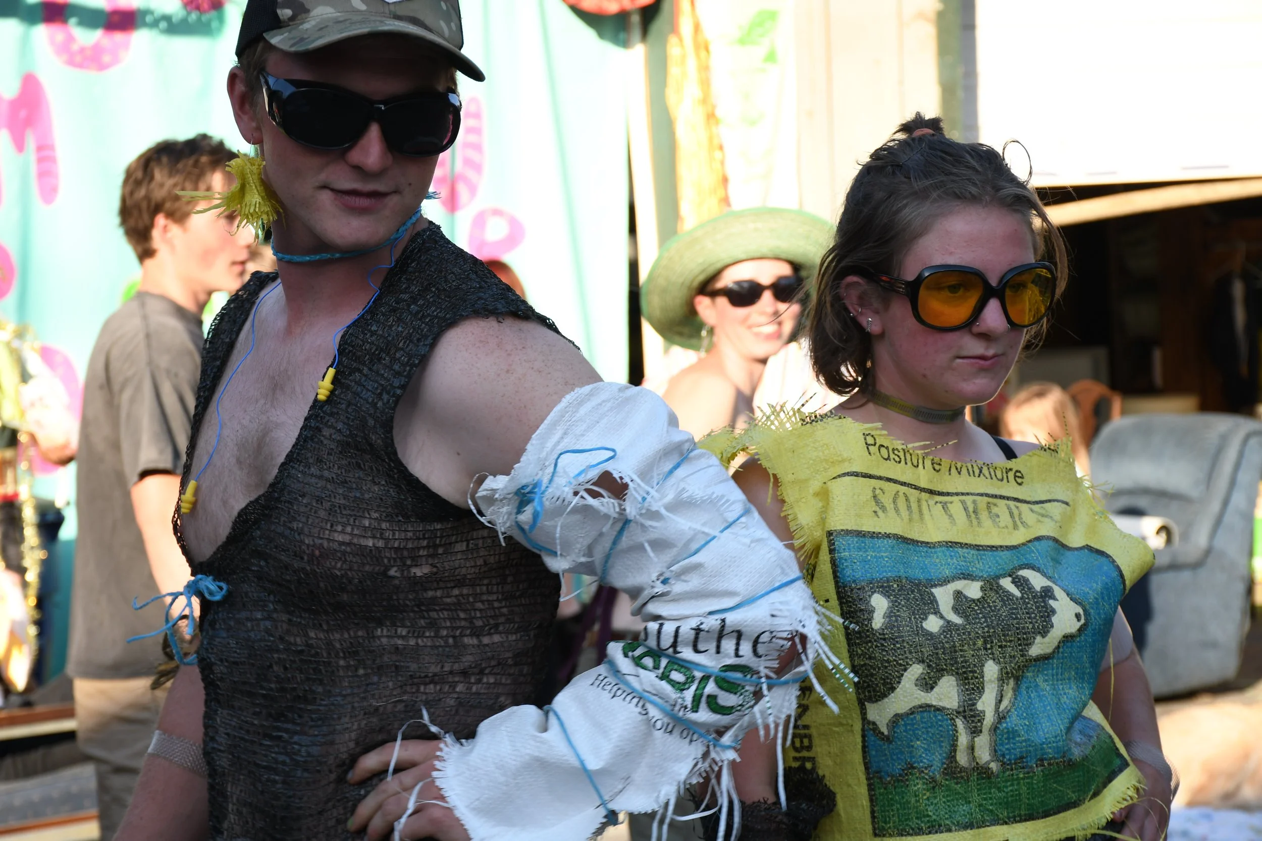  Students Elder Waters and Maureen Tyne pose for a photo at the Trashion Show at Warren Wilson College (WWC) in Swannanoa, N.C. on April 10, 2026. (Echo/Richmond Joyce) 