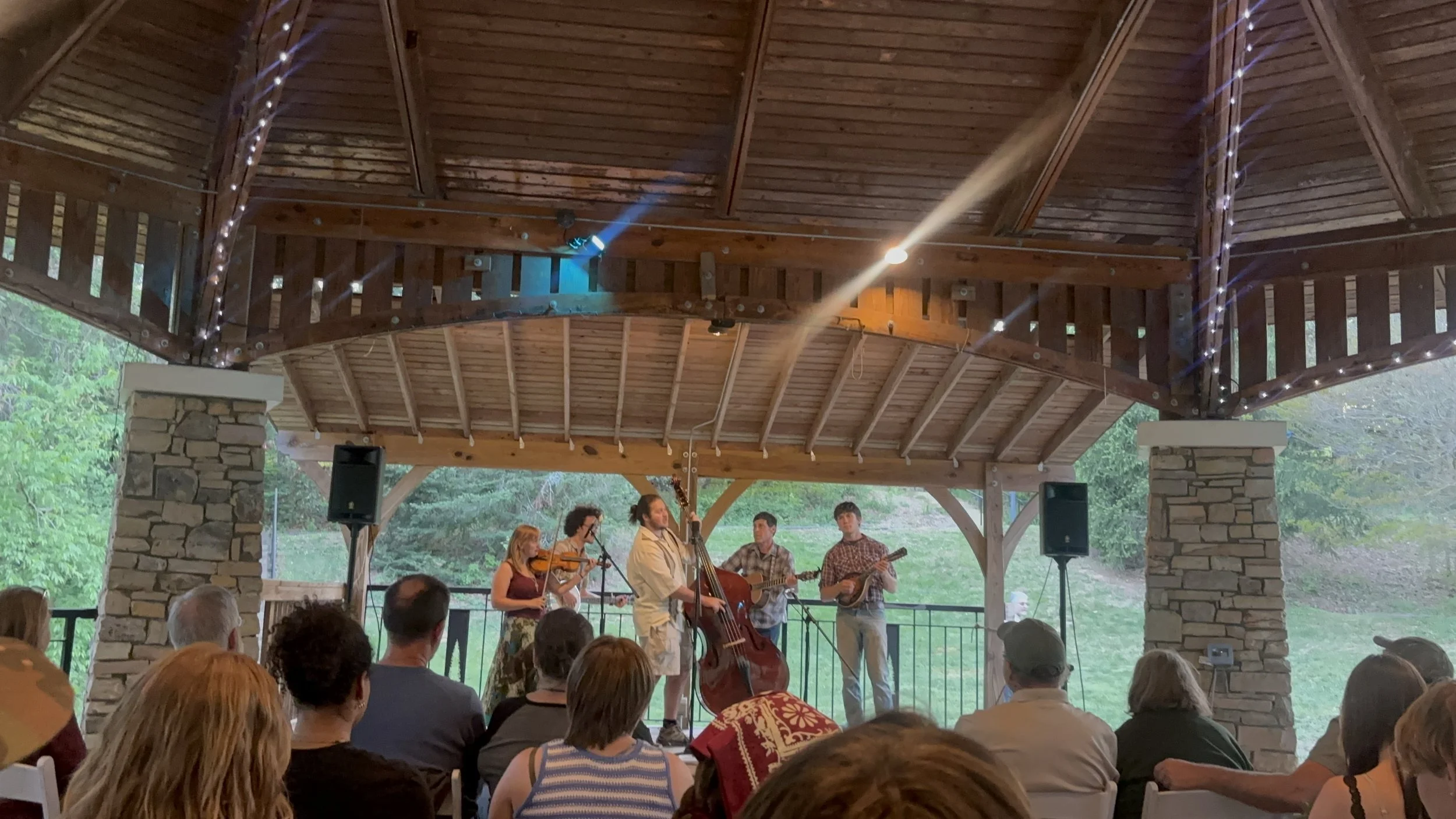  Student bands performing in the Warren Wilson pavilion at the Old Time &amp; Bluegrass bands concert in Swannanoa, NC. (Cobb/The Echo) 