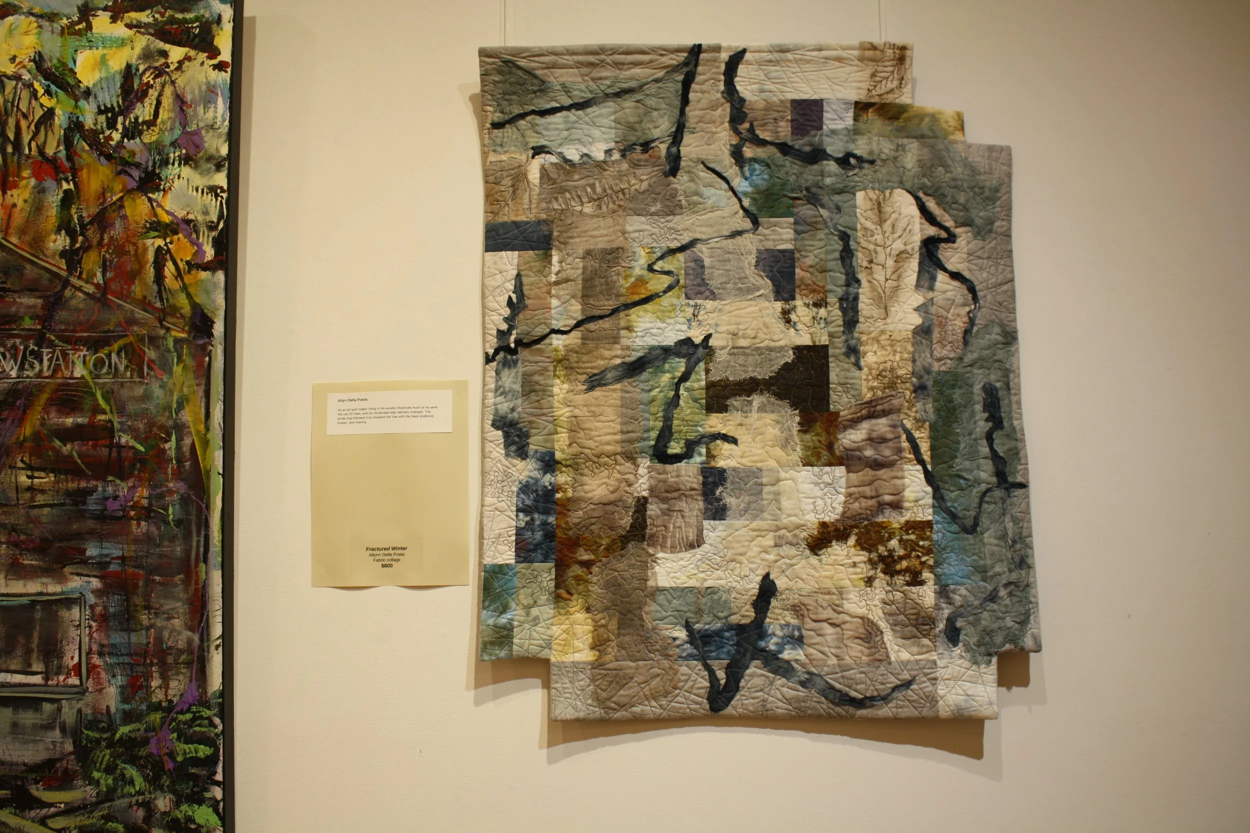  A fabric collage titled  Fractured Winter  by Allya Della Posta displayed at the Contemplating Helene opening reception at the Black Mountain Center for the Arts, on Sep. 4, 2026, Black Mountain, N.C. (Echo/Emma Taylor McCallum) 