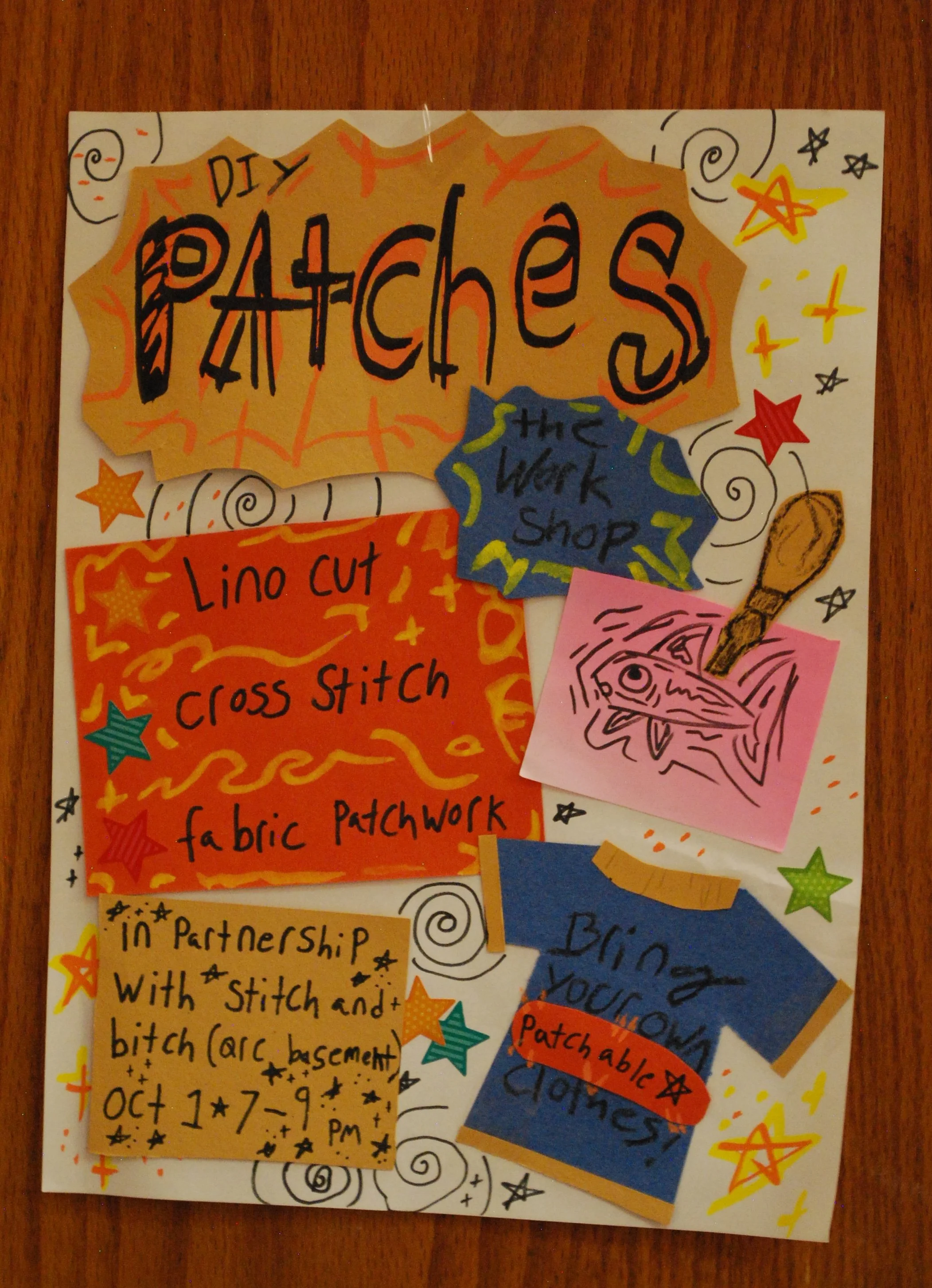  DIY patches event sign in the Queer Resource Center on Oct. 1, 2026 in Swannanoa, N.C. (Finn McKenny/Echo) 
