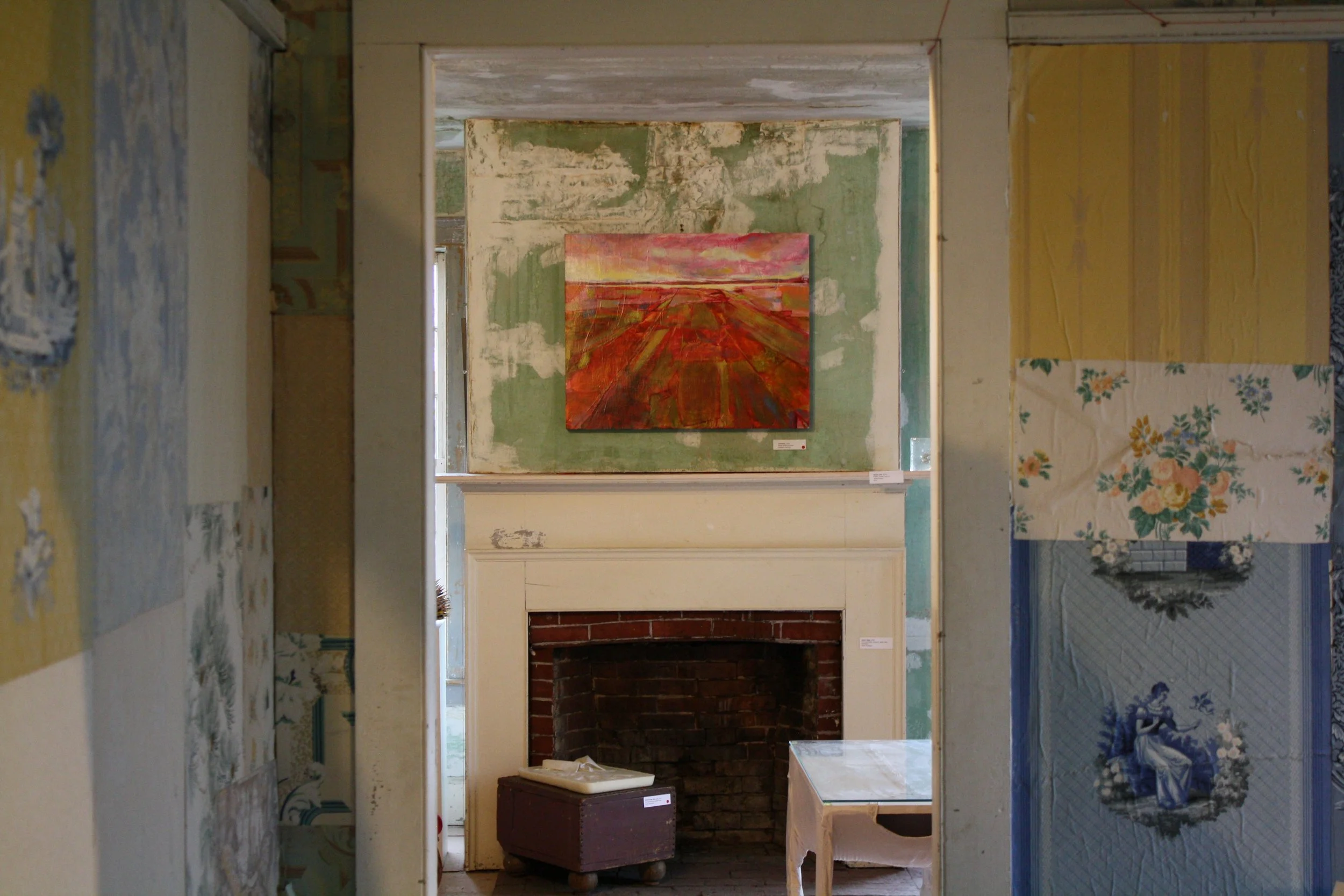  A narrow colorful halfway covered with a college of wallpaper Art at the Kent’s 2026 exhibition, Throughlines, Calais Vt. Oct. 11, 2026. (Echo/Emma Taylor McCallum) 
