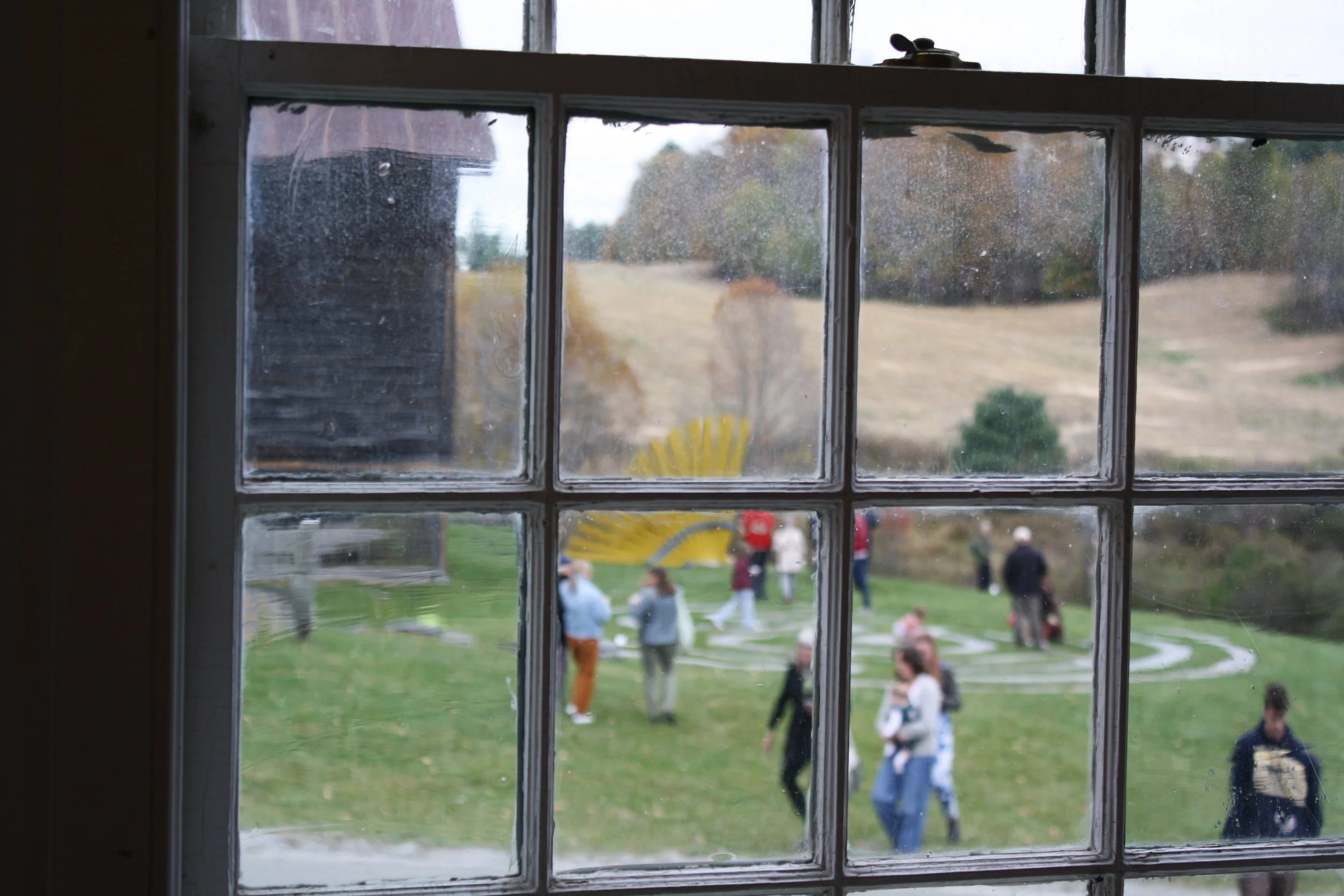  The view through an antique window during Art at the Kent’s 2026 exhibition, Throughlines, Calais Vt. Oct. 11, 2026. (Echo/Emma Taylor McCallum) 