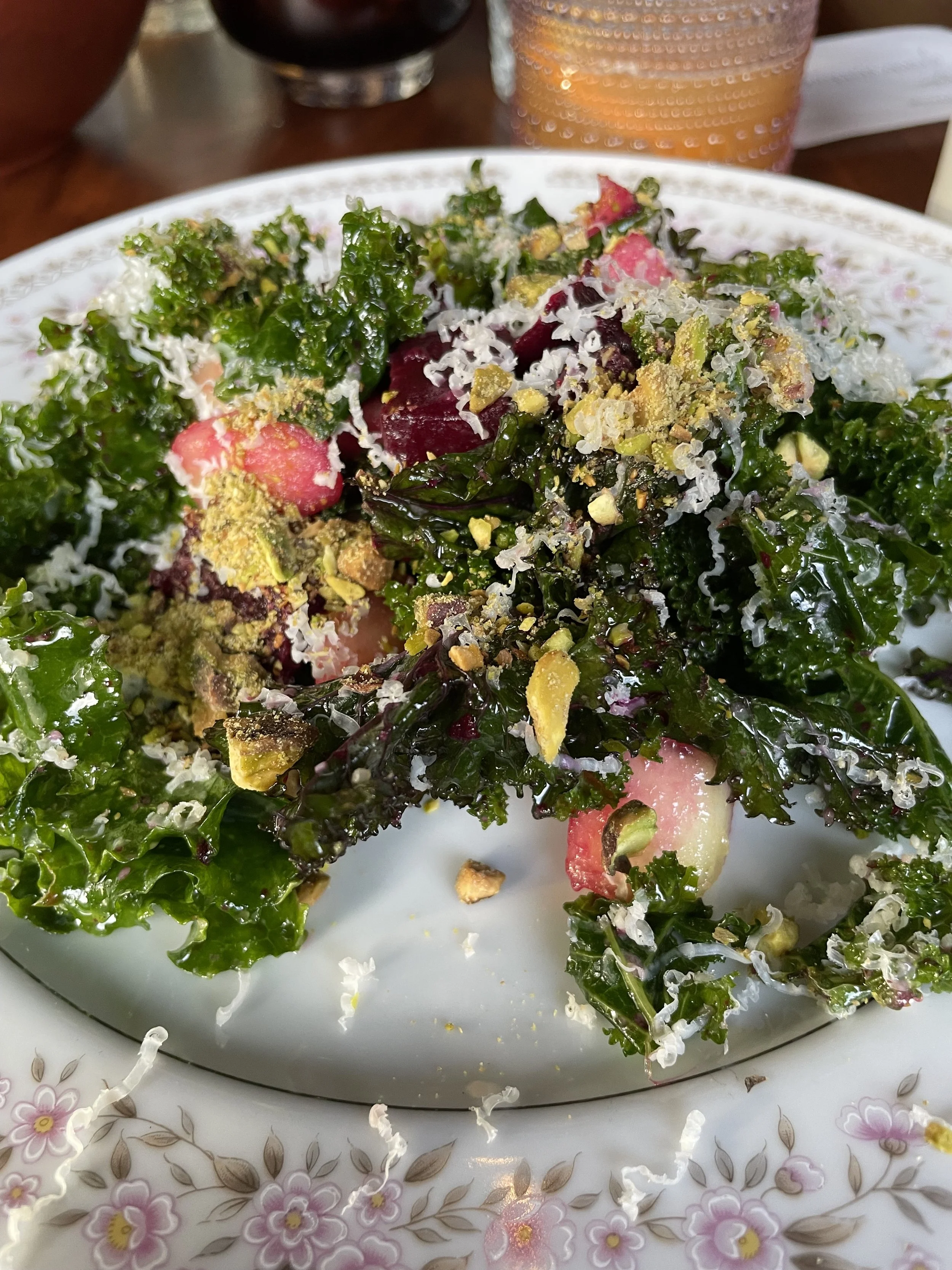  Kale, pistachio, and beet salad at Cork restaurant in Stowe, Vt., on Oct. 15, 2026 (Echo/ Emma Taylor McCallum) 