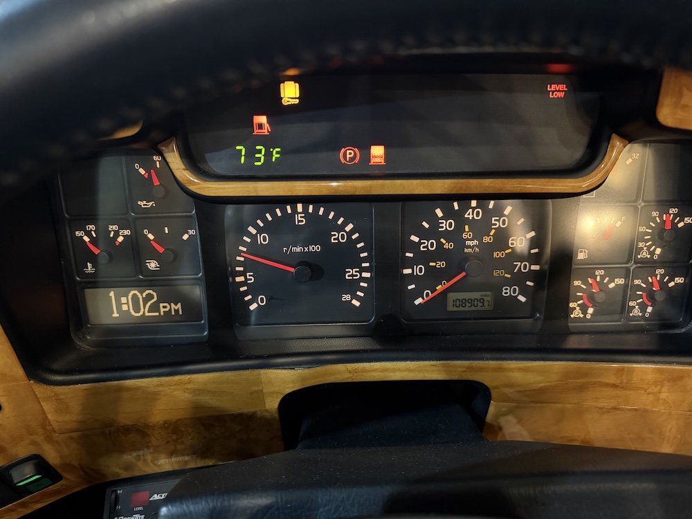 Close-up of the dashboard gauges and digital odometer.